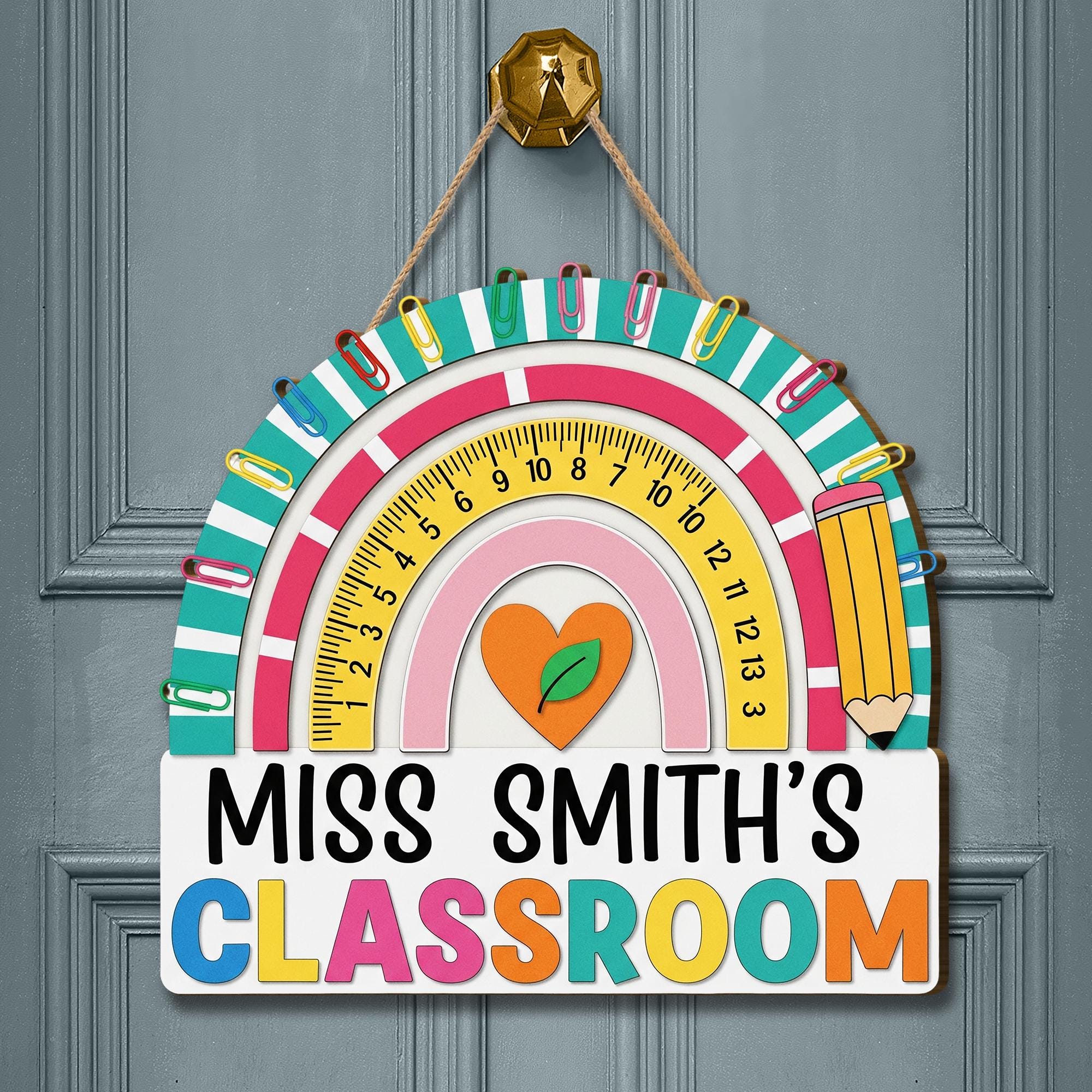Personalized 3D Teacher Door Sign, 2 Layer Wooden Classroom Decor, Custom Rainbow Sign, Back to School Gift for Teachers, Groovy Decor