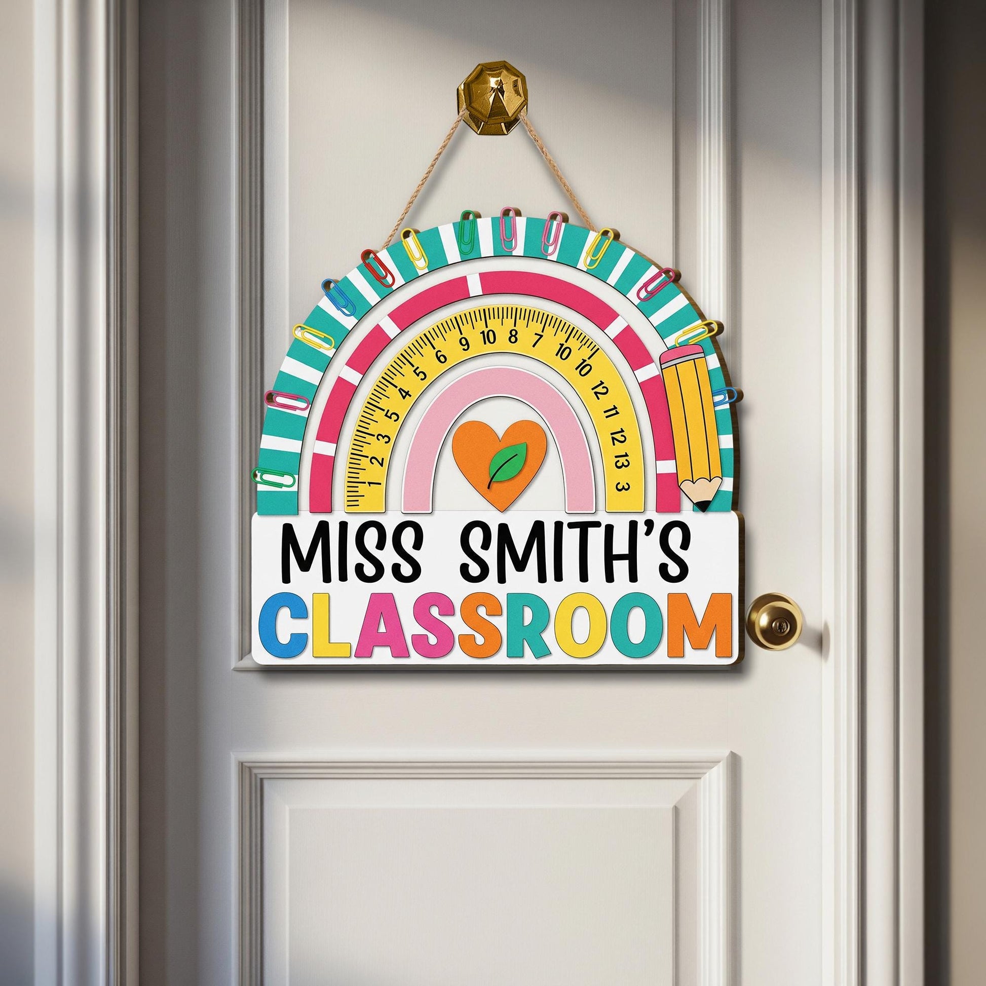 Personalized 3D Teacher Door Sign, 2 Layer Wooden Classroom Decor, Custom Rainbow Sign, Back to School Gift for Teachers, Groovy Decor