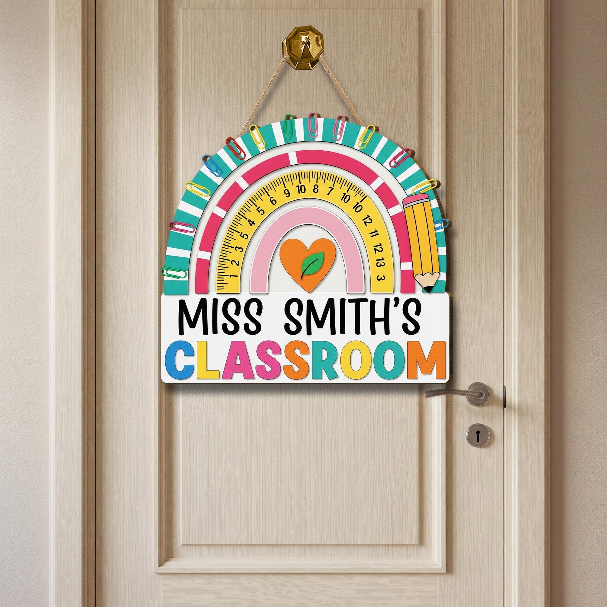 Personalized 3D Teacher Door Sign, 2 Layer Wooden Classroom Decor, Custom Rainbow Sign, Back to School Gift for Teachers, Groovy Decor