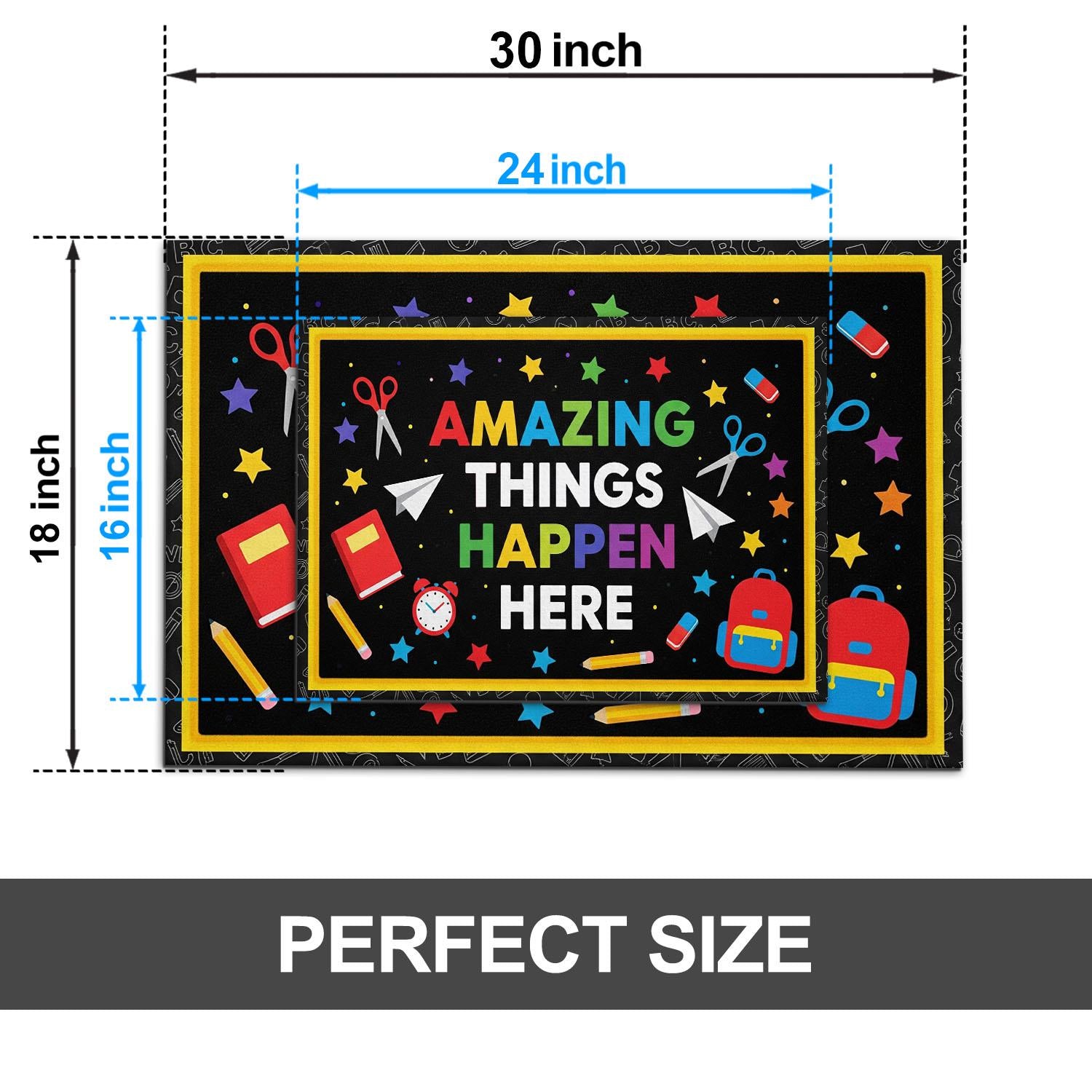 Colorful Classroom Doormat - “Amazing Things Happen Here” Rug for Teachers, Back to School Decor, Welcome Mat for School Entrance