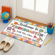 Welcome to Kindergarten Doormat - Personalized Classroom Rug with Teacher Name, Cute Back to School Mat for Kids, Colorful Entry Decor