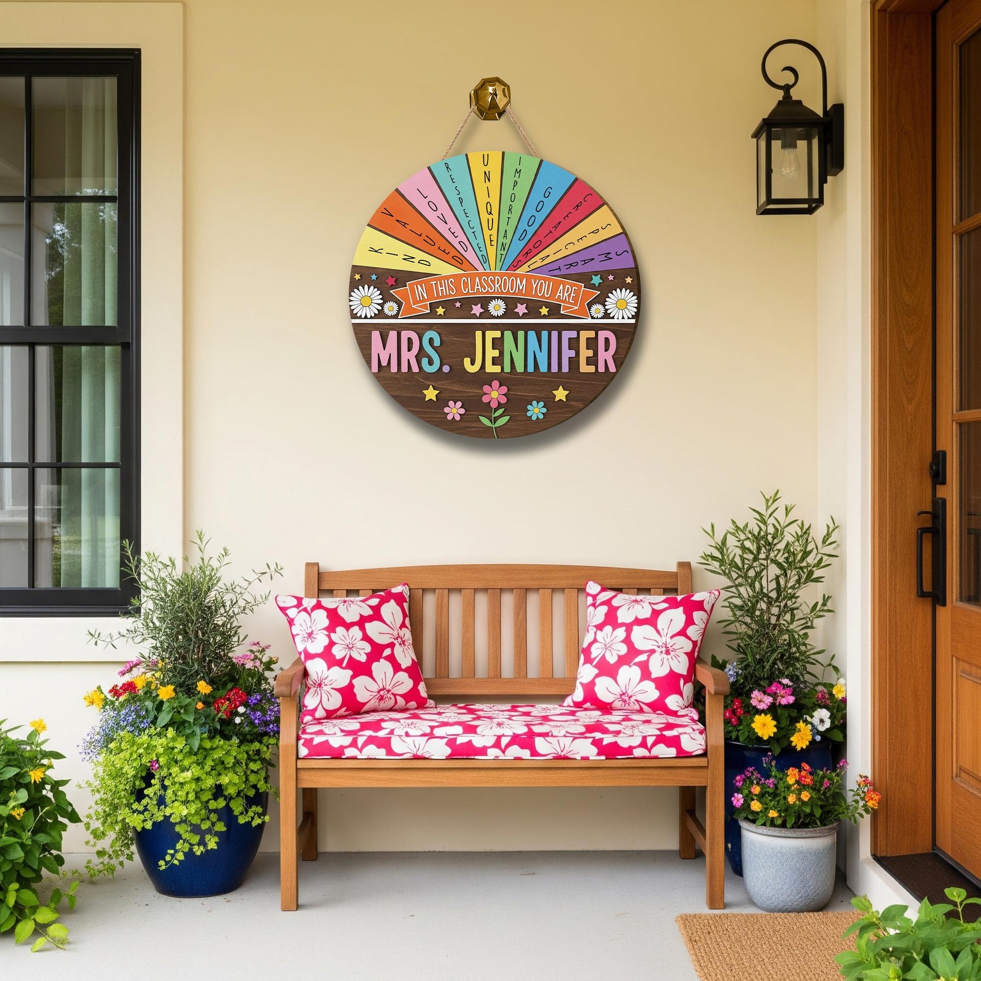 In This Classroom You Are Wooden Sign, Personalized Teacher Door Decor, Rainbow Positive Message Wall Hanging, Custom Name School Sign