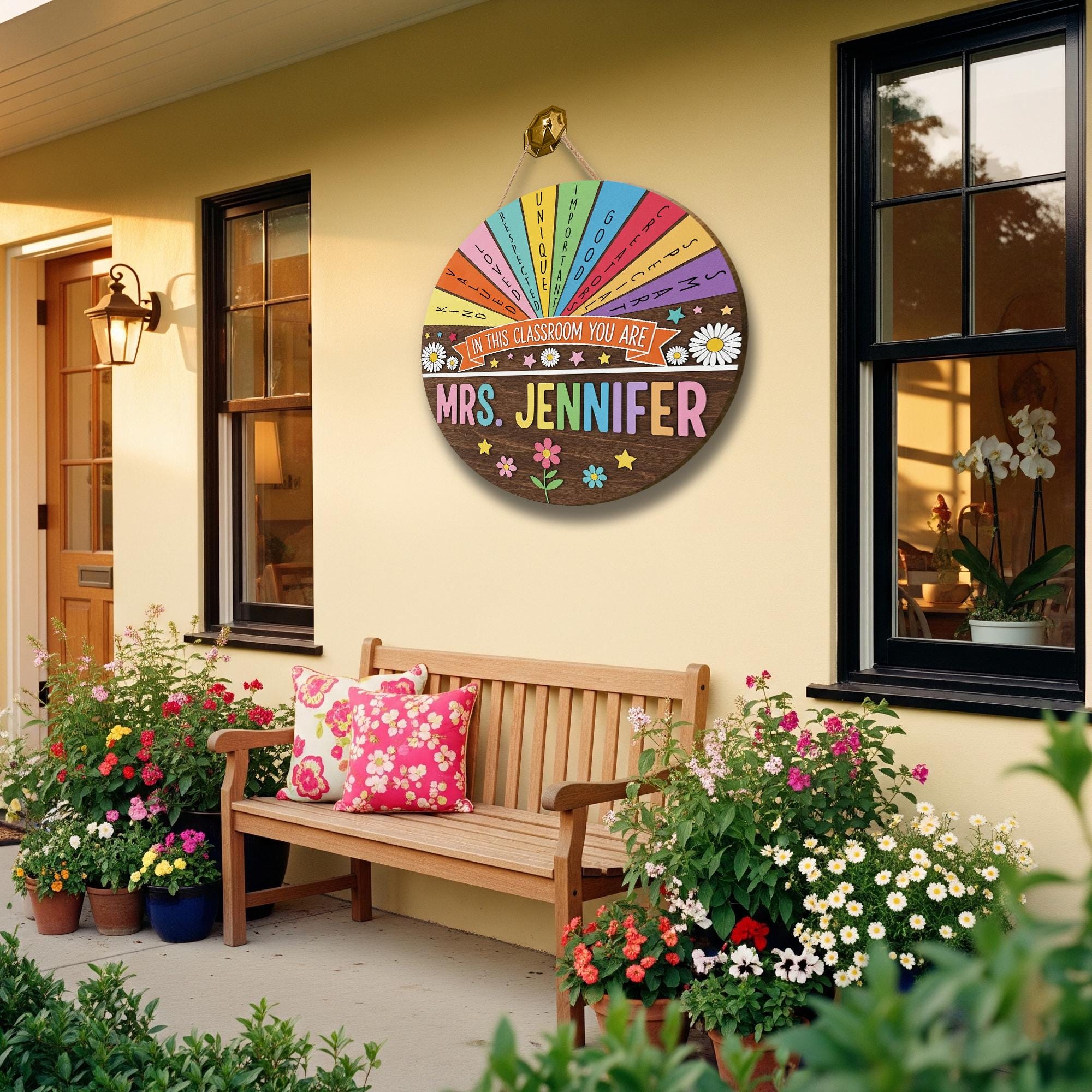 In This Classroom You Are Wooden Sign, Personalized Teacher Door Decor, Rainbow Positive Message Wall Hanging, Custom Name School Sign