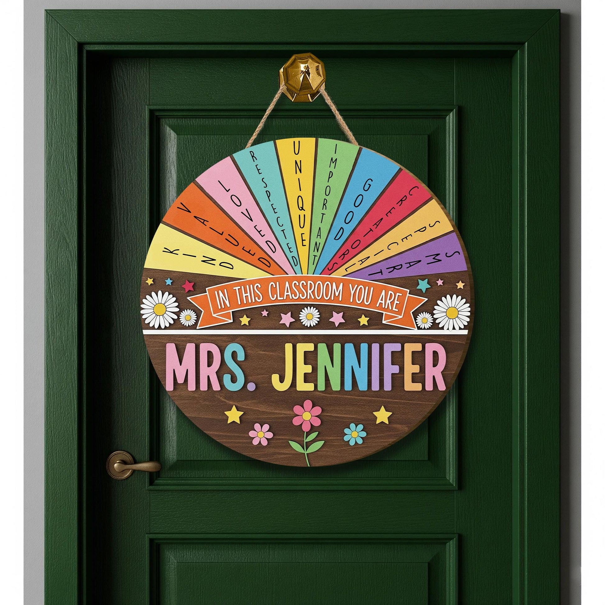 In This Classroom You Are Wooden Sign, Personalized Teacher Door Decor, Rainbow Positive Message Wall Hanging, Custom Name School Sign