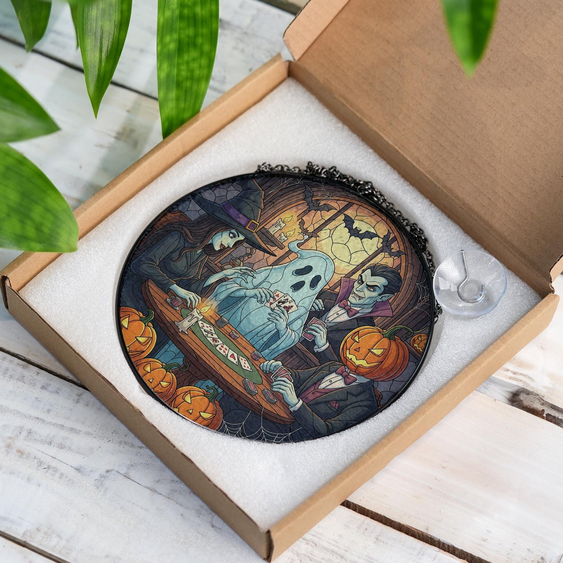 Halloween Monster Suncatcher - Stained Glass Ghost Witch Decor - Spooky Window Hanging - Gothic Fall Wall Art - Vampire Pumpkin Gift
