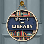Welcome to the Library Sign – 2 Layer Wooden Door Decor with Bookshelf Design – School Library Wall Hanging – Reading Room Teacher Gift