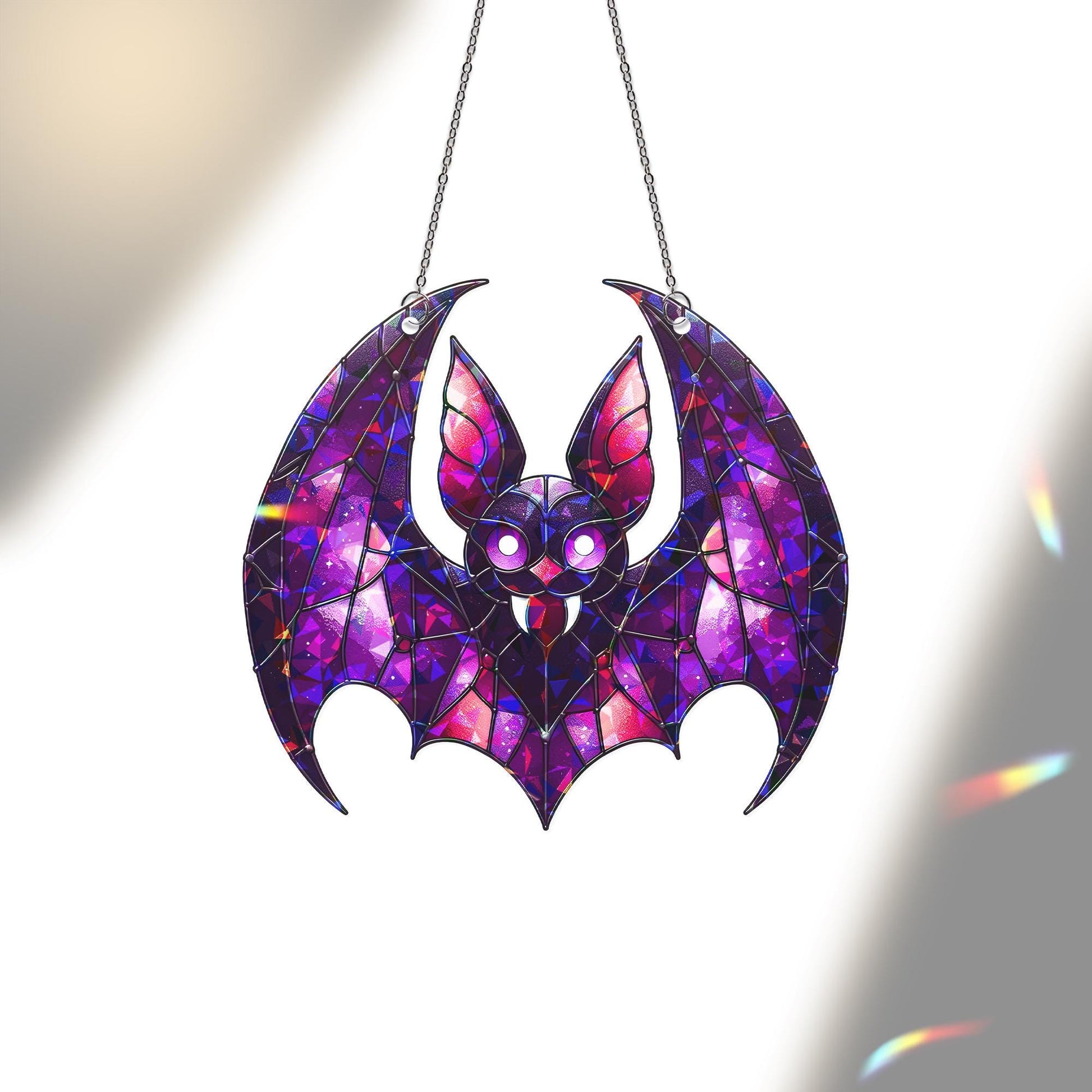 Purple Bat Suncatcher - Gothic Stained Glass Bat Decor - Halloween Window Hanging - Spooky Cute Bat Gift - Vampire Bat Wall Art
