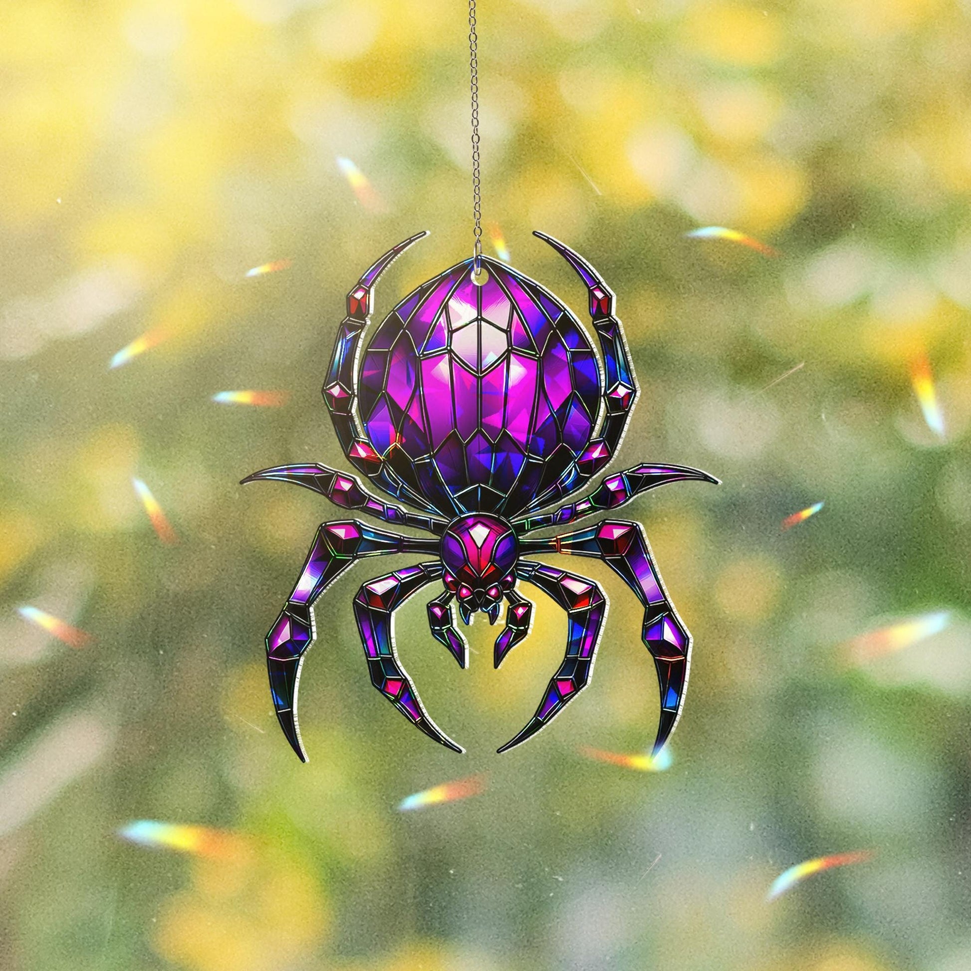Purple Spider Suncatcher - Halloween Stained Glass Window Hanging - Gothic Insect Decor - Creepy Cute Fall Ornament