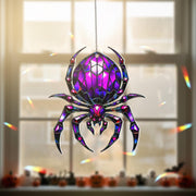 Purple Spider Suncatcher - Halloween Stained Glass Window Hanging - Gothic Insect Decor - Creepy Cute Fall Ornament