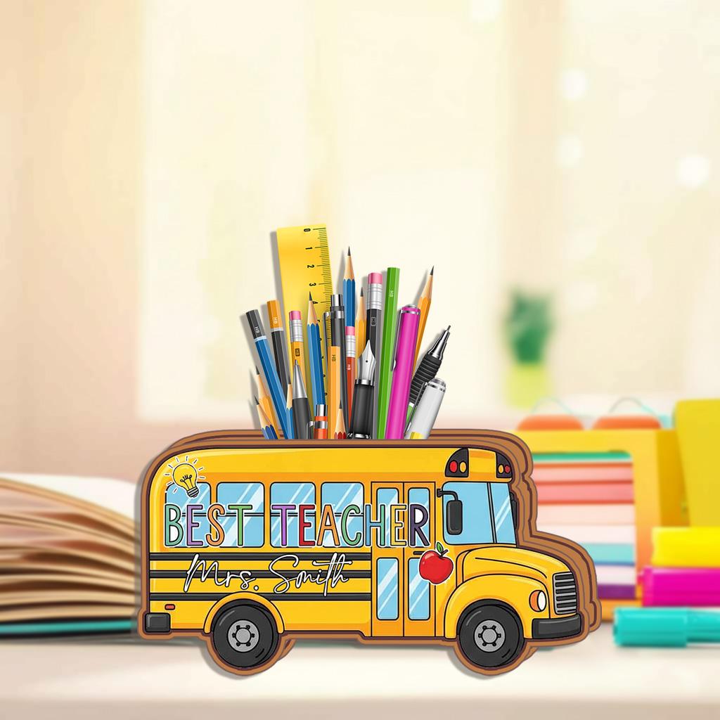 Personalized Teacher Pencil Holder Desk Organizer, Custom Text Teacher Pencil Box, Kids Team, Teacher Back To School, Preschool Teacher Gift