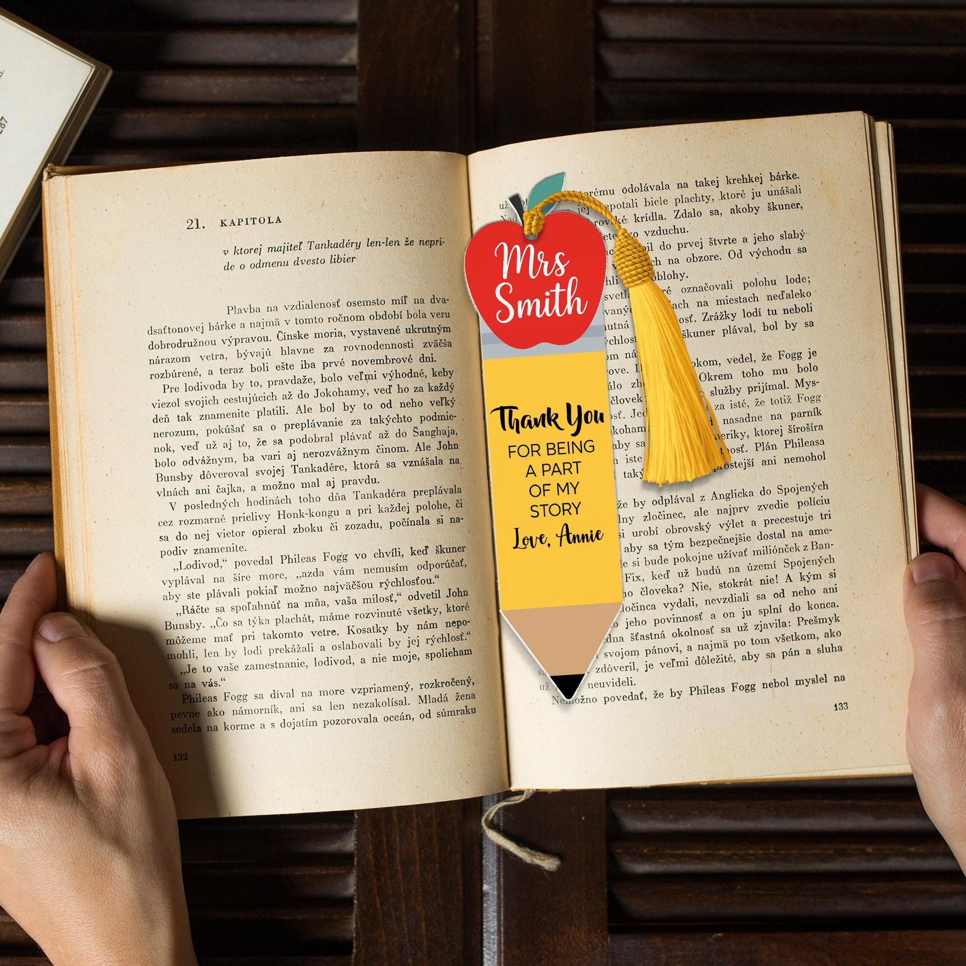 Personalized Teacher Bookmark, Apple Pencil Design, Thank You Gift, Back to School, Custom Name, End of Year Teacher Gift