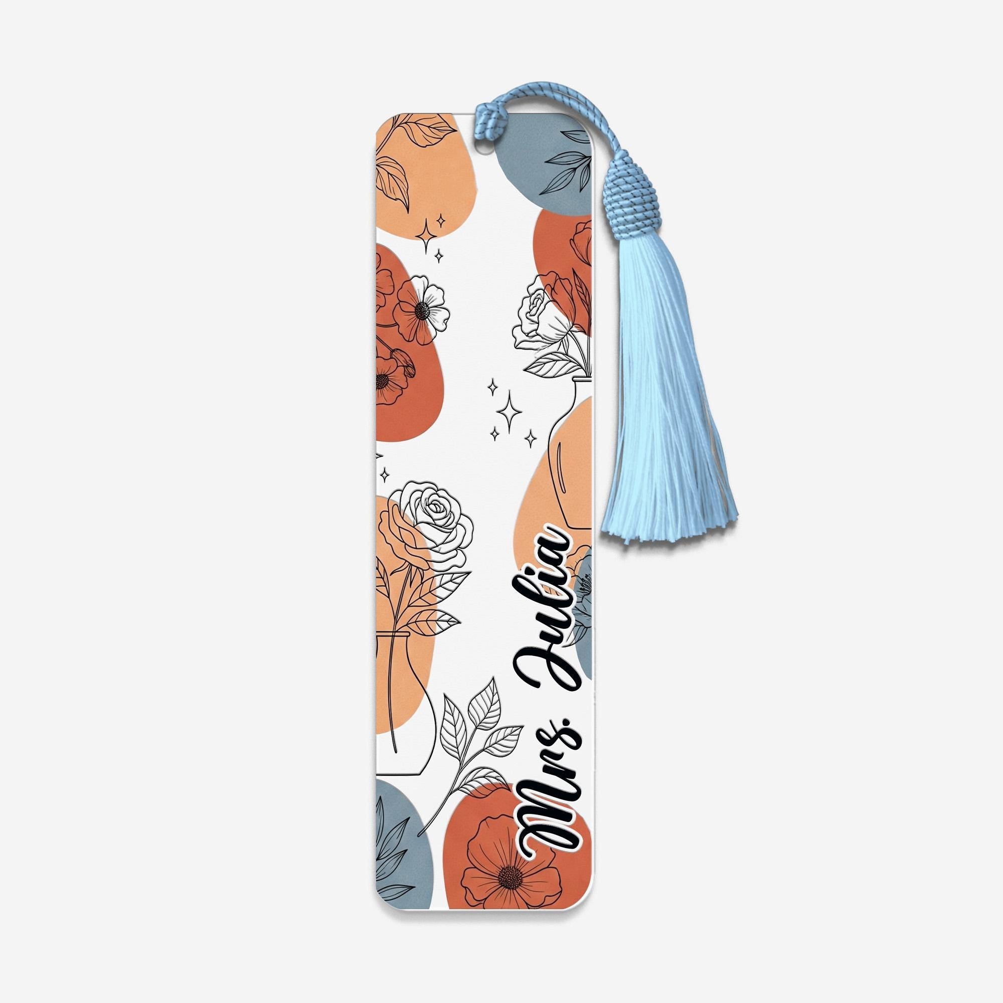 Personalized Floral Teacher Bookmark, Custom Name Gift, Unique Back to School, Teacher Appreciation, Stylish Boho Bookmark
