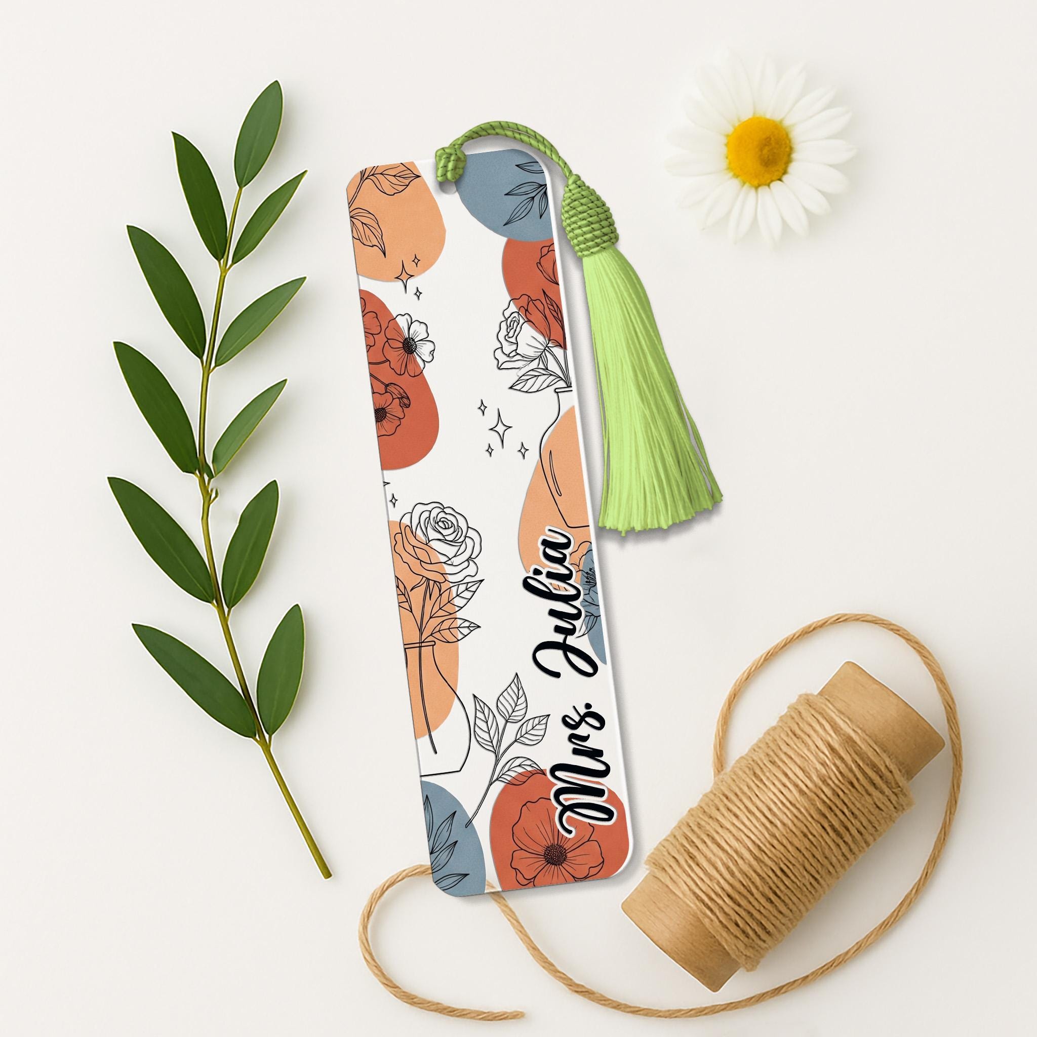 Personalized Floral Teacher Bookmark, Custom Name Gift, Unique Back to School, Teacher Appreciation, Stylish Boho Bookmark