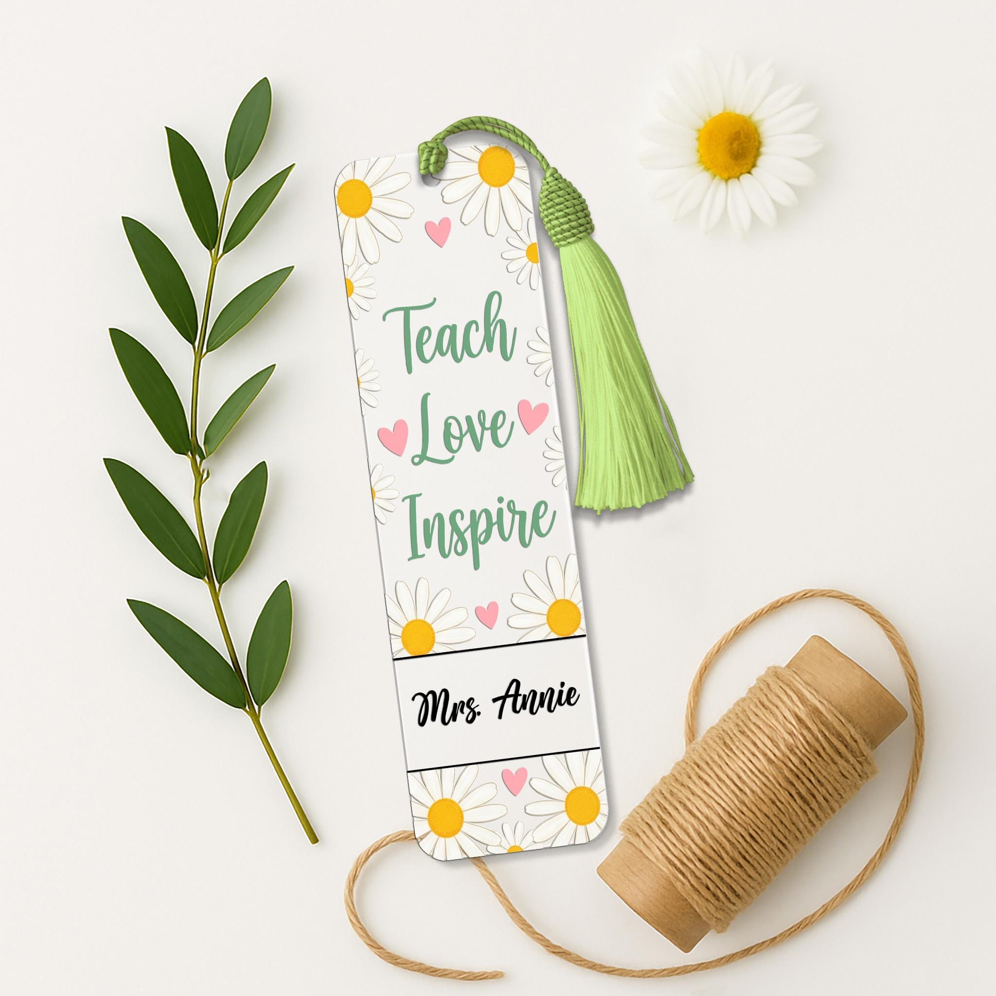 Teach Love Inspire Bookmark, Personalized Teacher Gift, Custom Name Bookmark, Back to School, Daisy Floral Bookmark for Educators