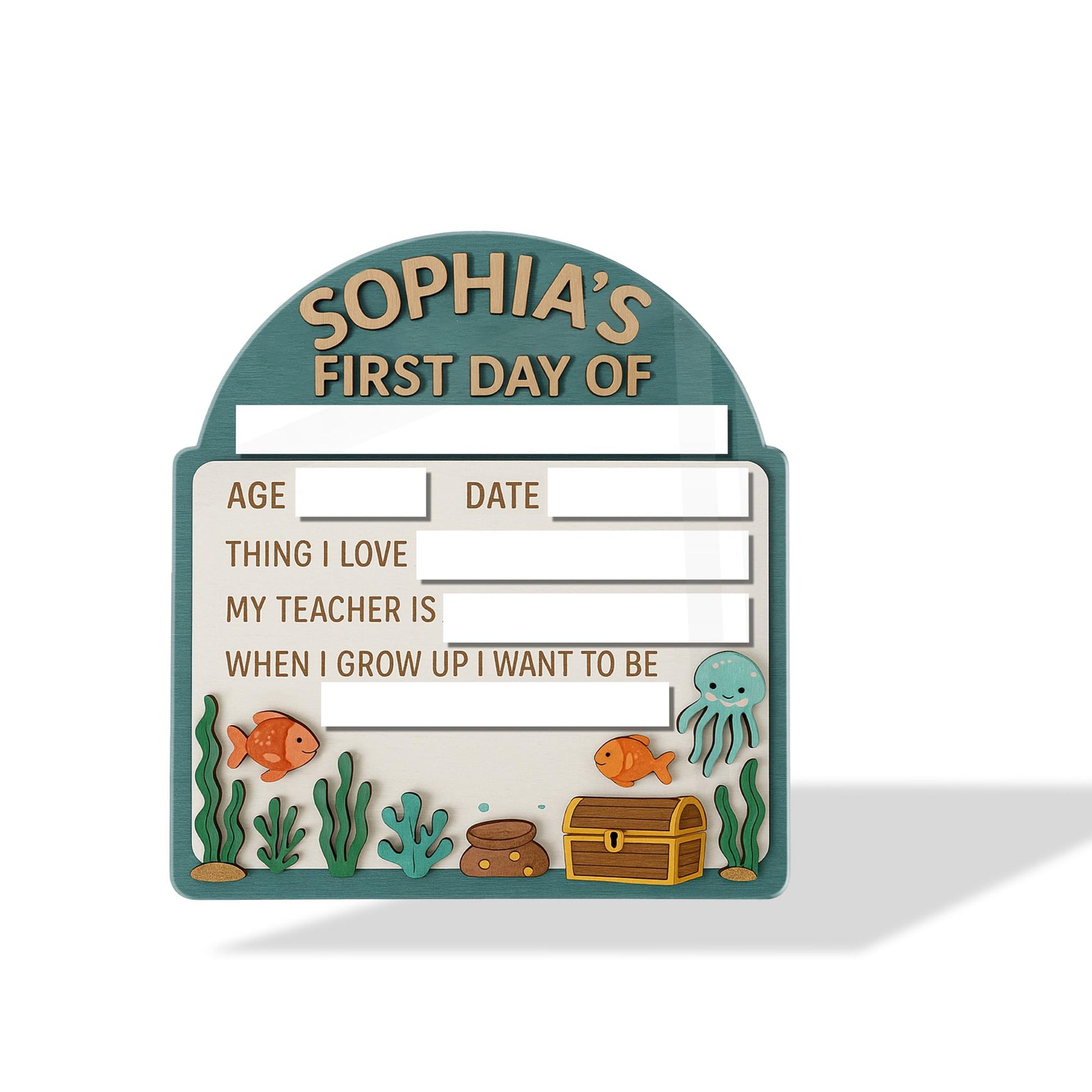 Personalized Under the Sea First Day of School Board, Reusable Milestone Sign Board for Kids, Ocean Theme Back to School Photo Prop