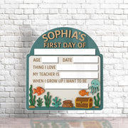Personalized Under the Sea First Day of School Board, Reusable Milestone Sign Board for Kids, Ocean Theme Back to School Photo Prop