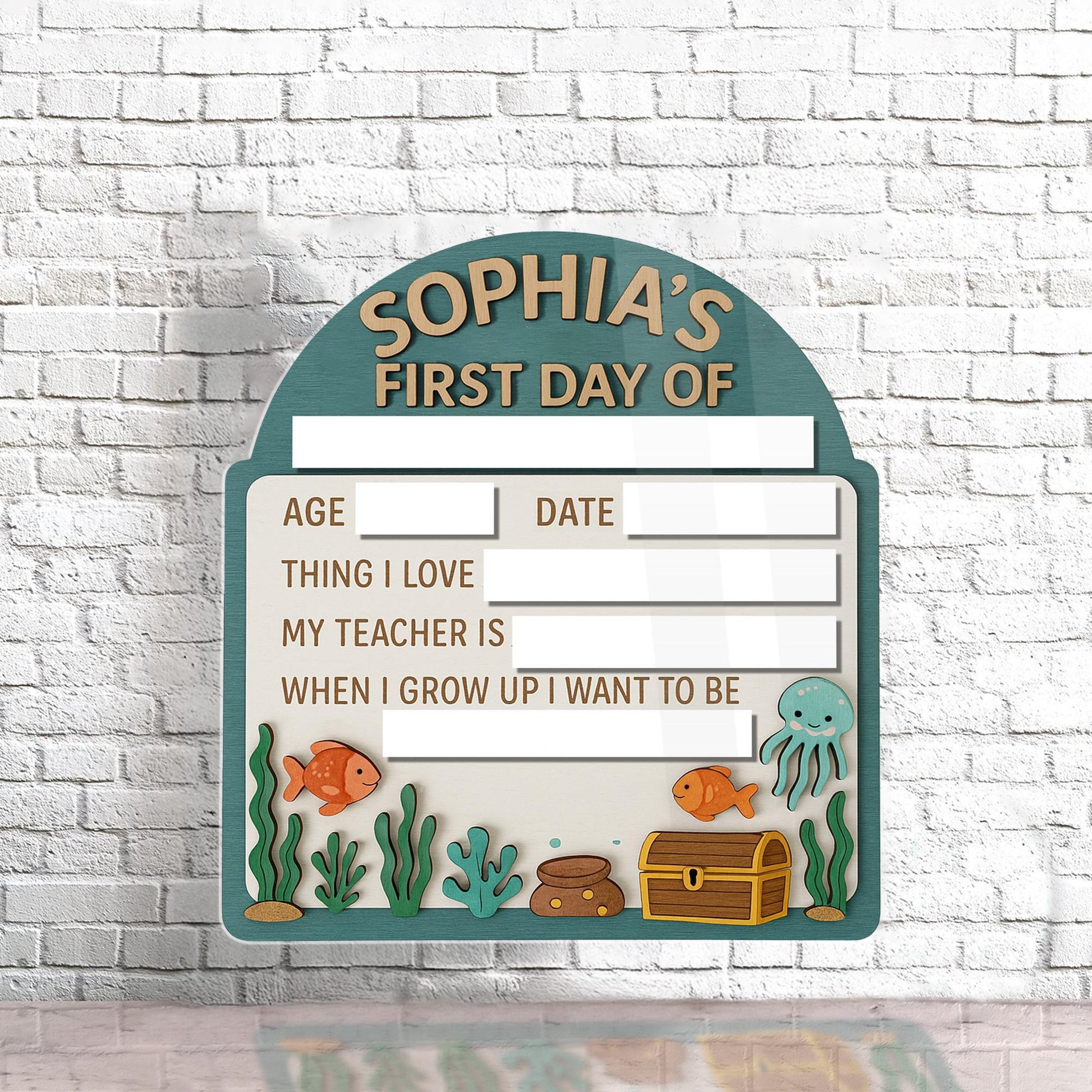 Personalized Under the Sea First Day of School Board, Reusable Milestone Sign Board for Kids, Ocean Theme Back to School Photo Prop