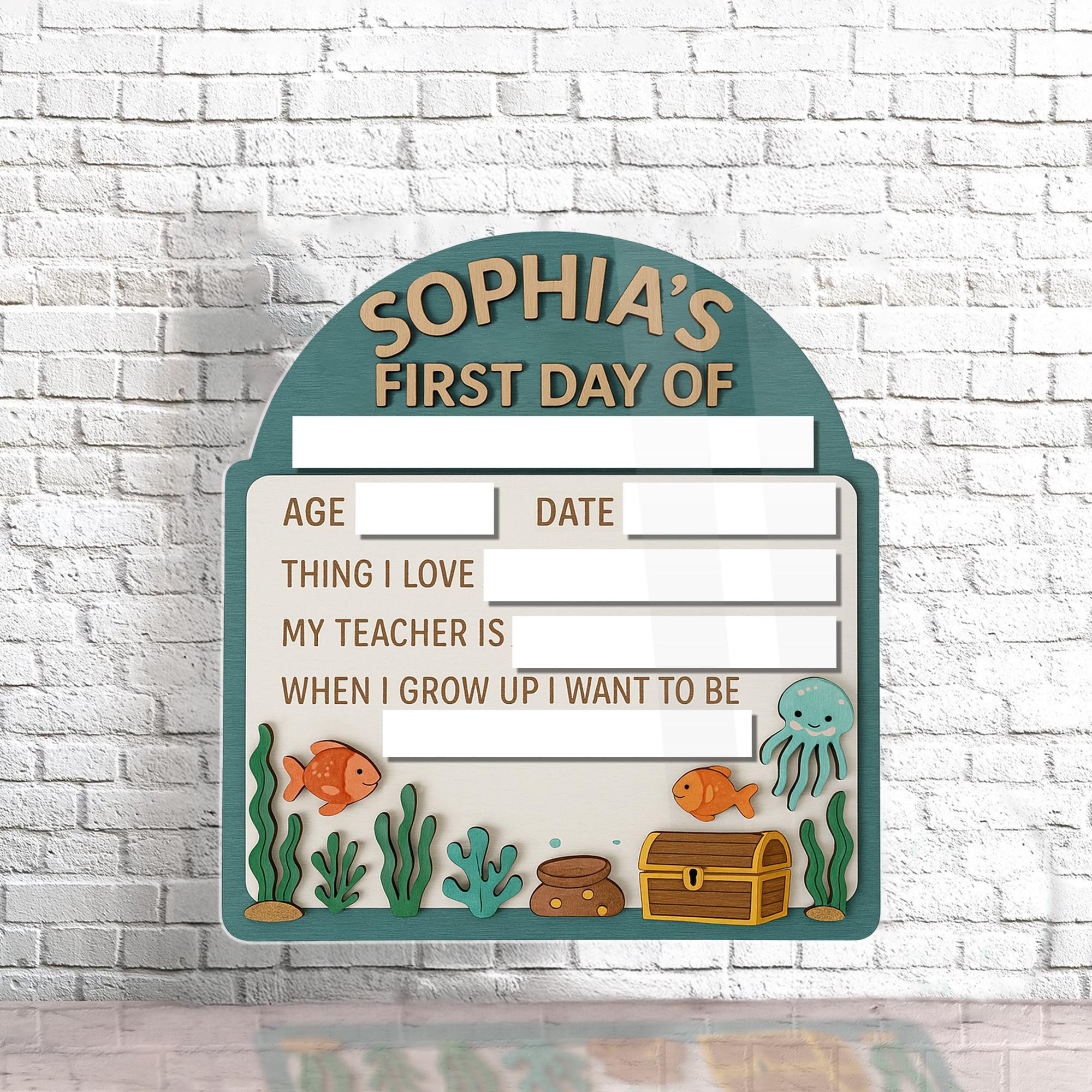 Personalized Under the Sea First Day of School Board, Reusable Milestone Sign Board for Kids, Ocean Theme Back to School Photo Prop