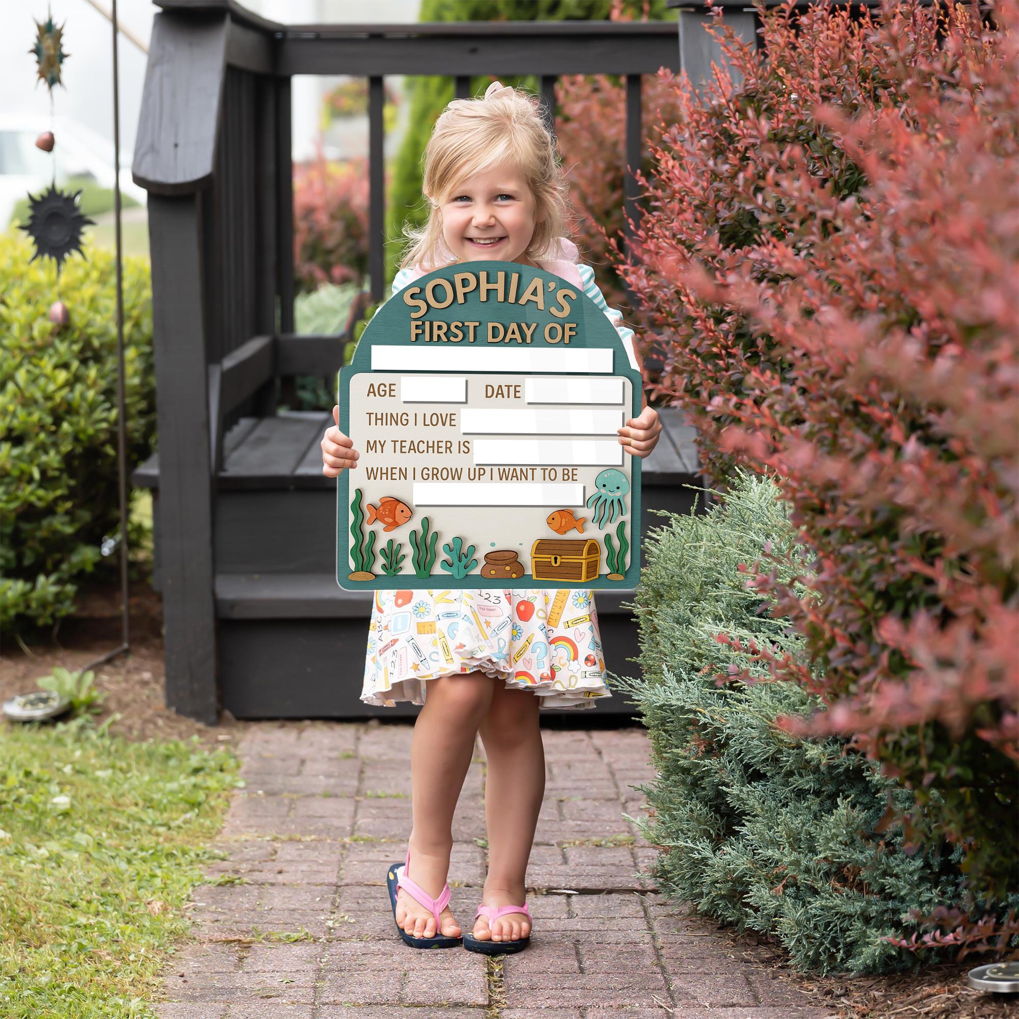 Personalized Under the Sea First Day of School Board, Reusable Milestone Sign Board for Kids, Ocean Theme Back to School Photo Prop