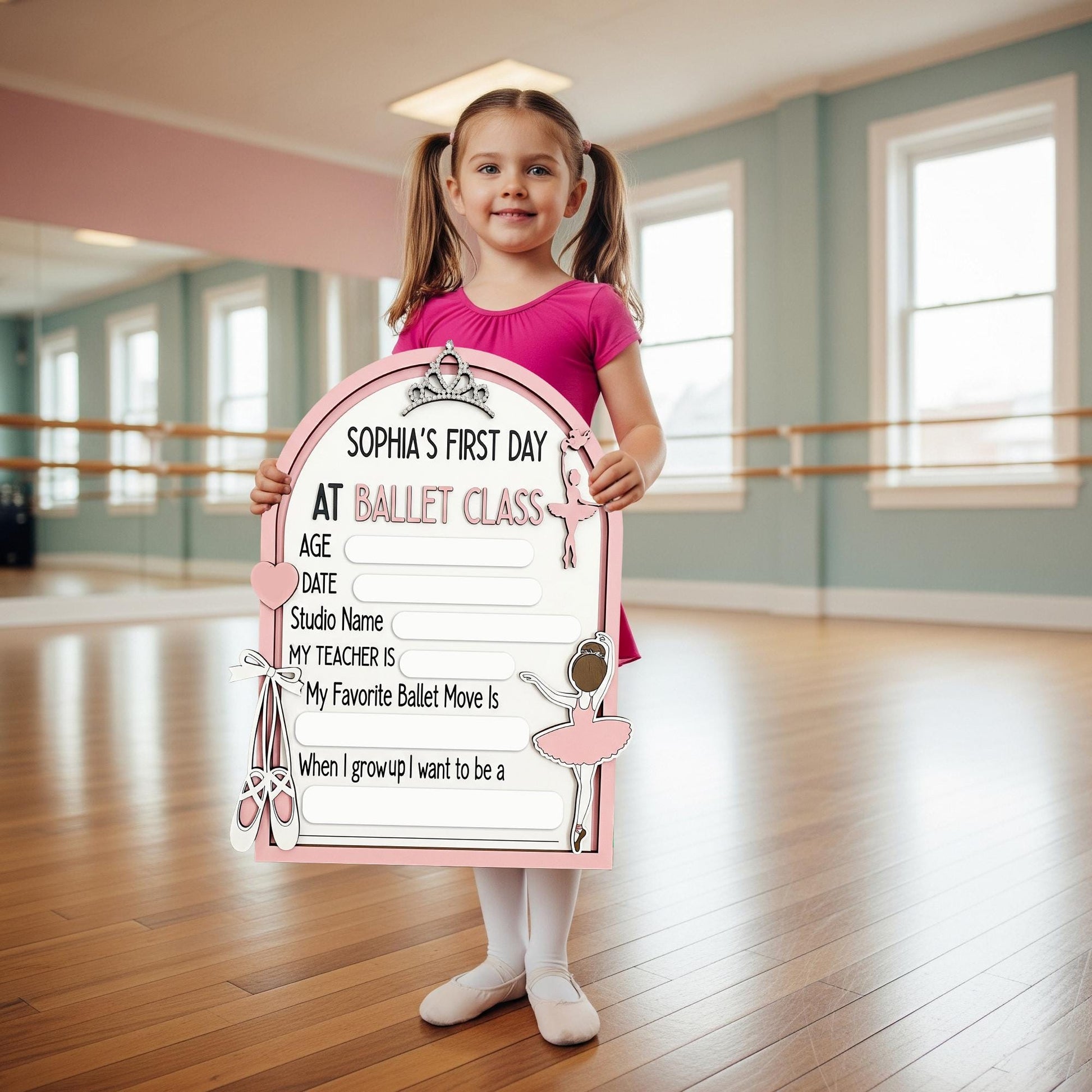 First Ballet Class Wooden Sign, Personalized Ballet Keepsake, Reusable Milestone Board, Wooden Ballet Sign for Girls, Dance Class Memory