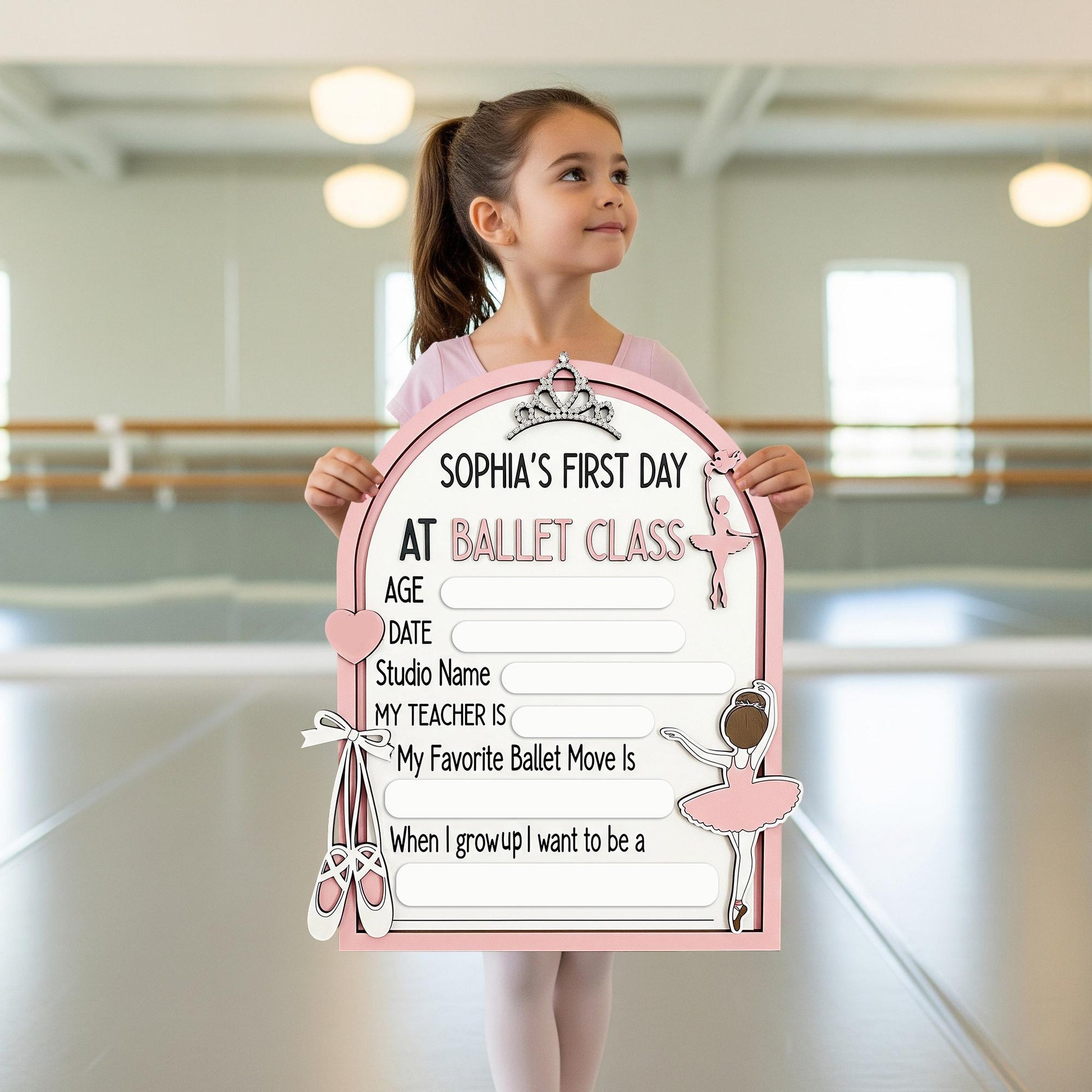 First Ballet Class Wooden Sign, Personalized Ballet Keepsake, Reusable Milestone Board, Wooden Ballet Sign for Girls, Dance Class Memory