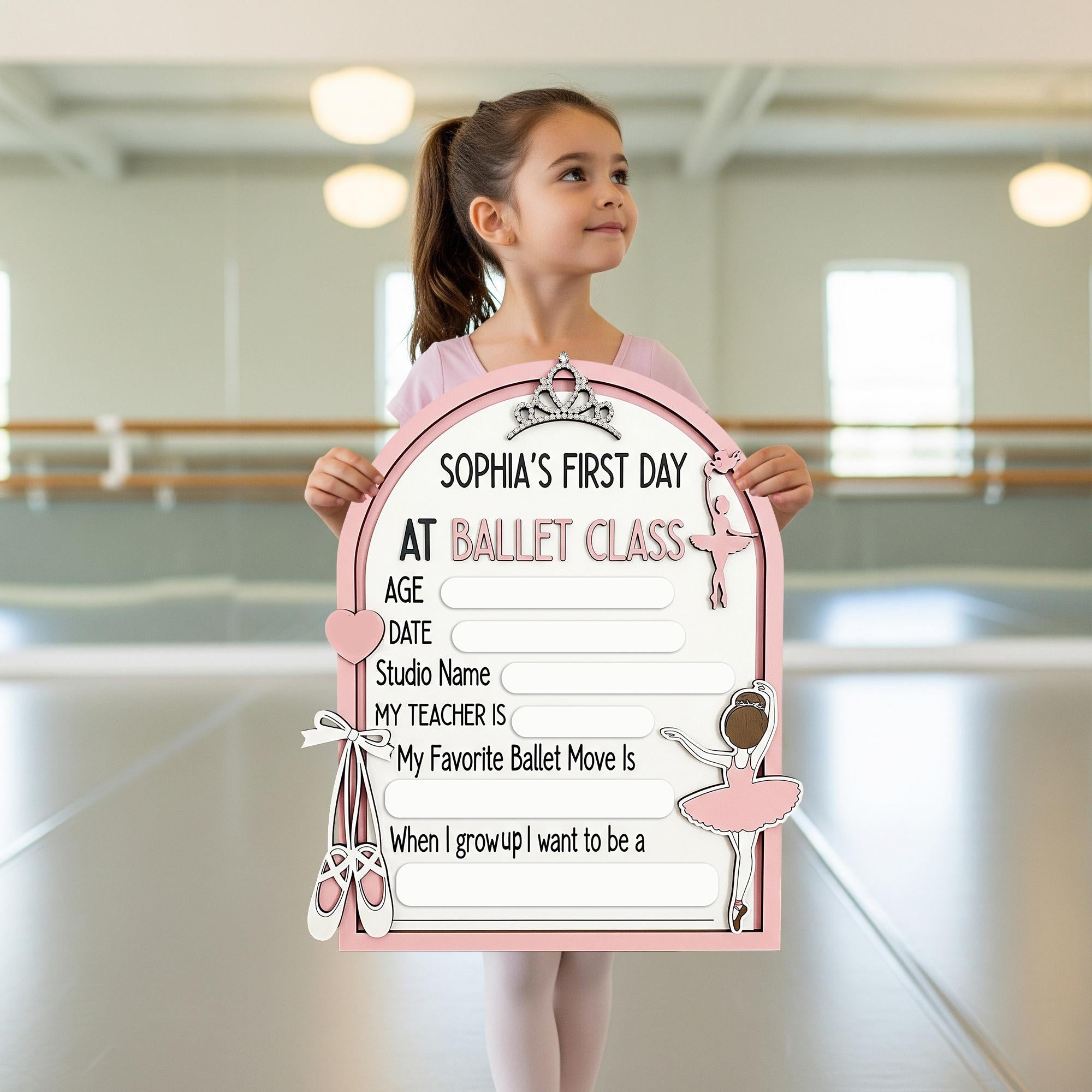 First Ballet Class Wooden Sign, Personalized Ballet Keepsake, Reusable Milestone Board, Wooden Ballet Sign for Girls, Dance Class Memory