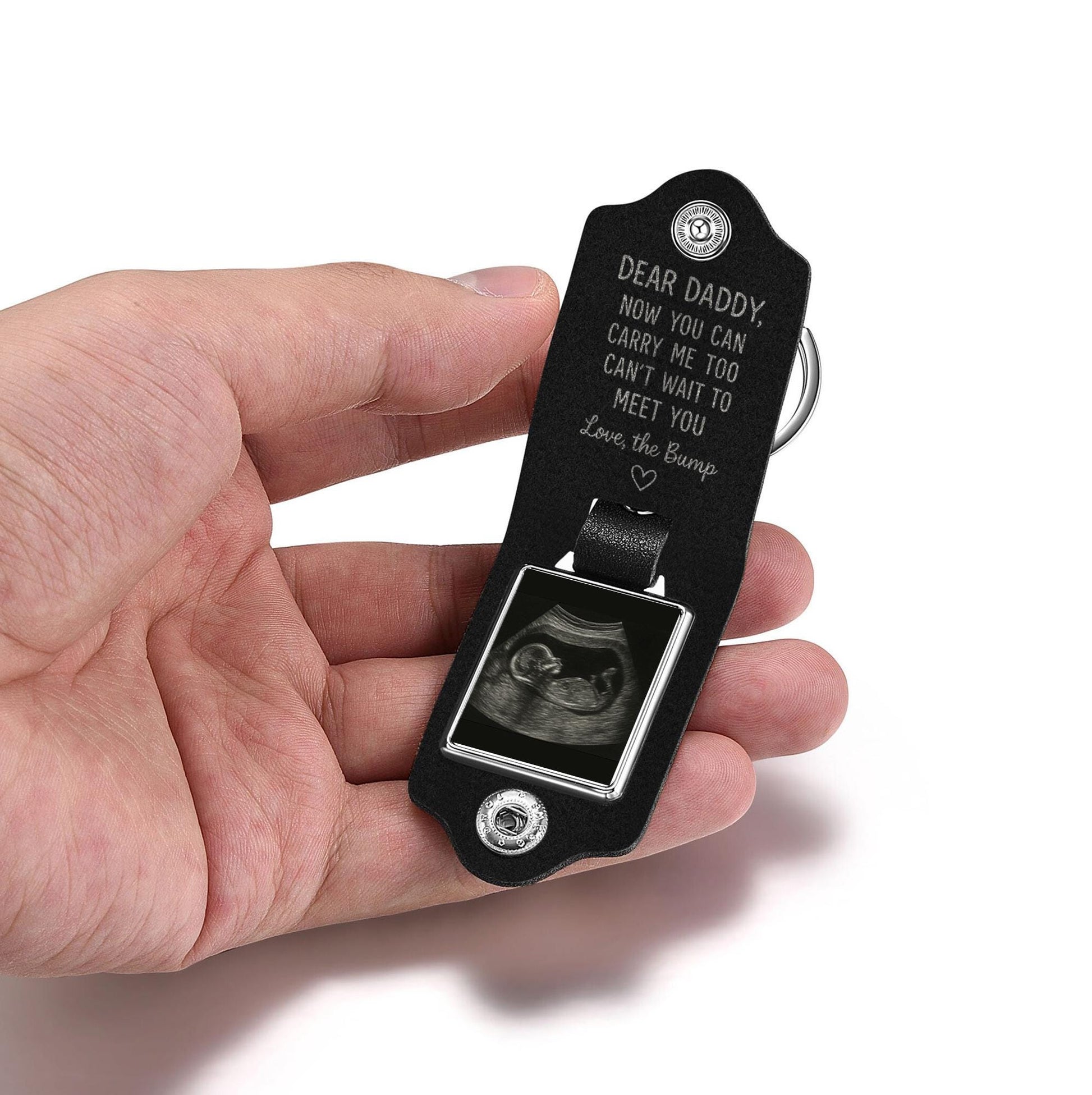 Custom Ultrasound Leather Photo Keychain | Dear Daddy Gift from Bump | Pregnancy Reveal Keepsake | First Father’s Day Key Ring