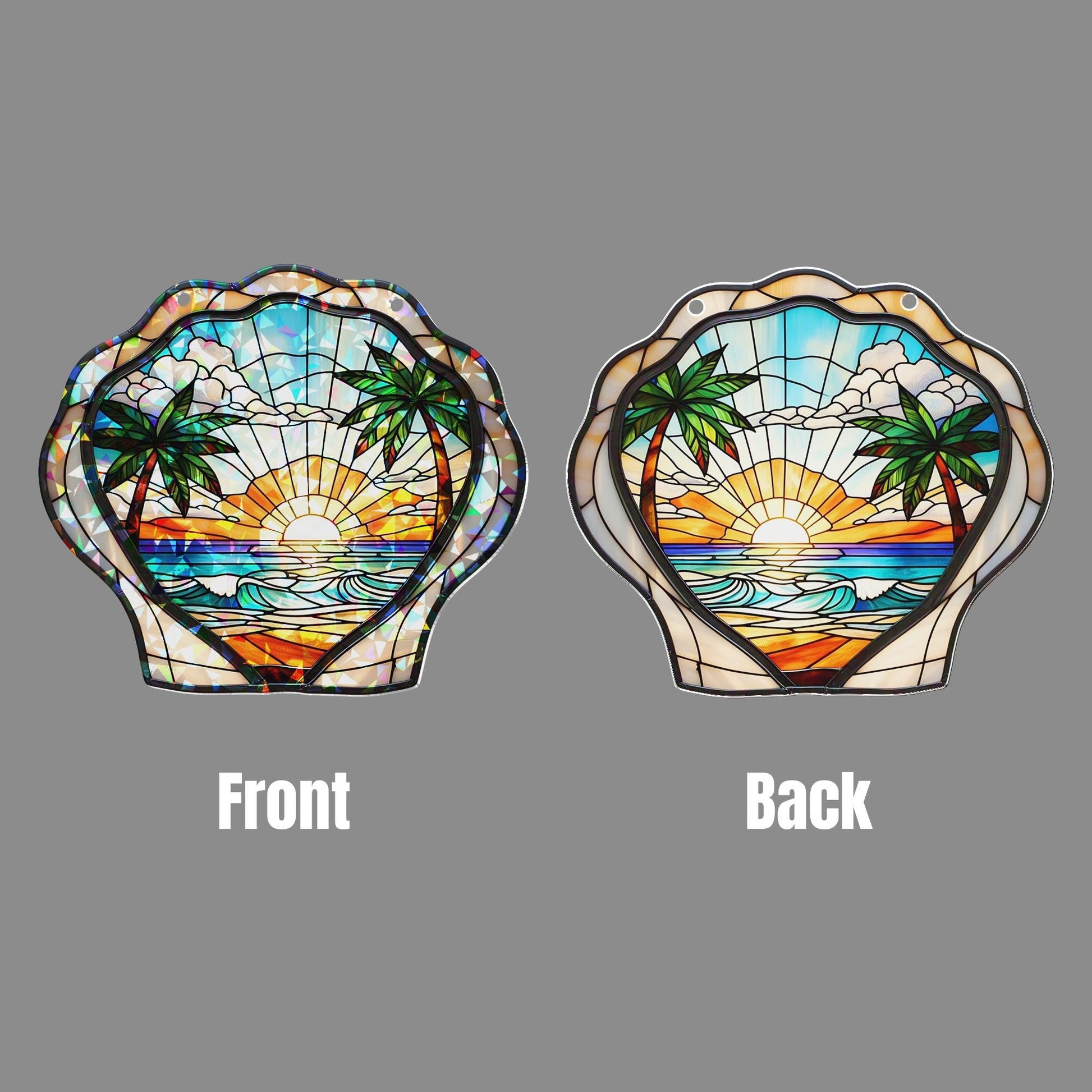 Seashell Hologram Acrylic Window Hanging | Tropical Beach Sunset Suncatcher | Ocean Coastal Decor | Summer Shell Window Art