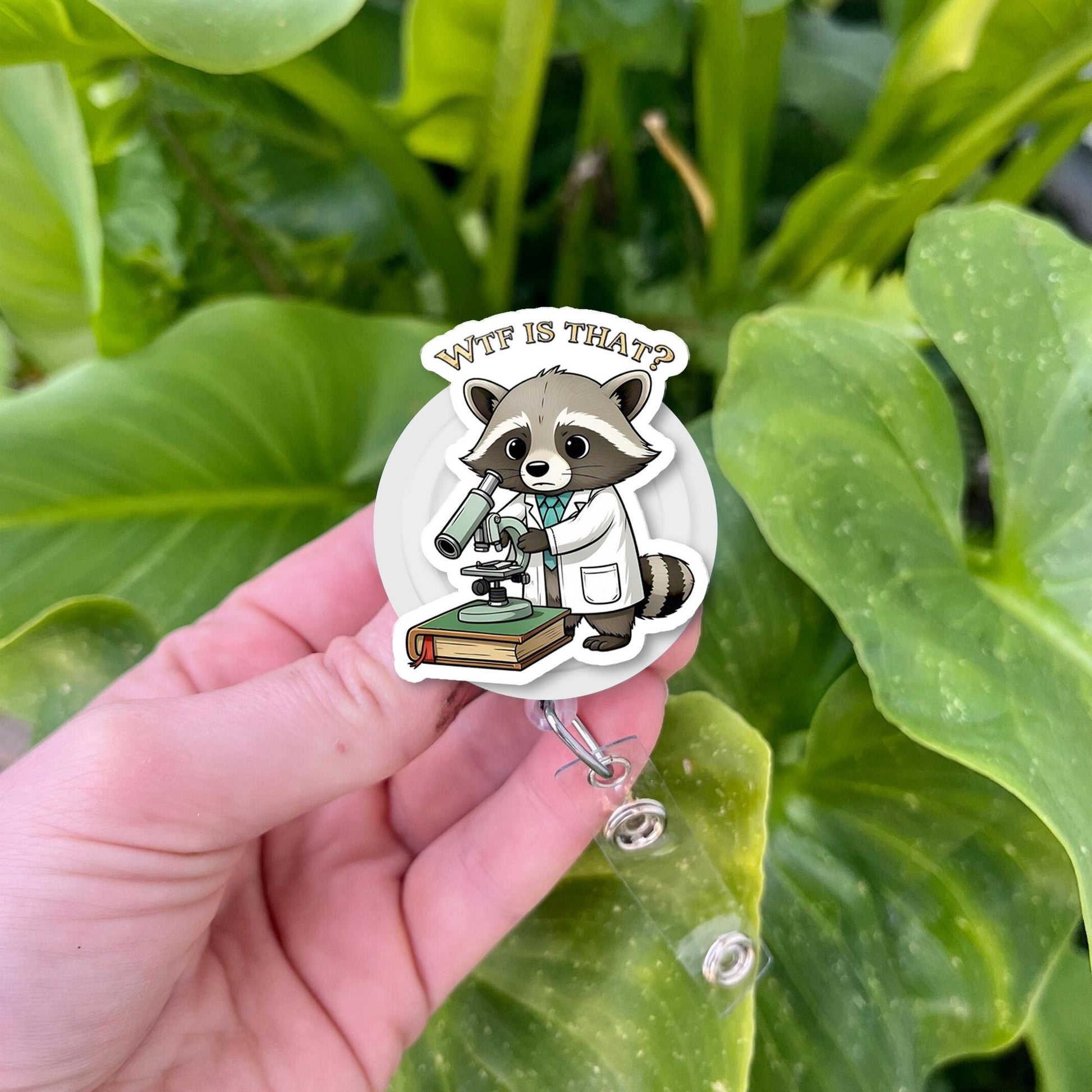 Raccoon Scientist Badge Reel | Funny Science Lab ID Clip | Nerdy STEM Work Badge Holder | Cute Animal Retractable Reel Gift