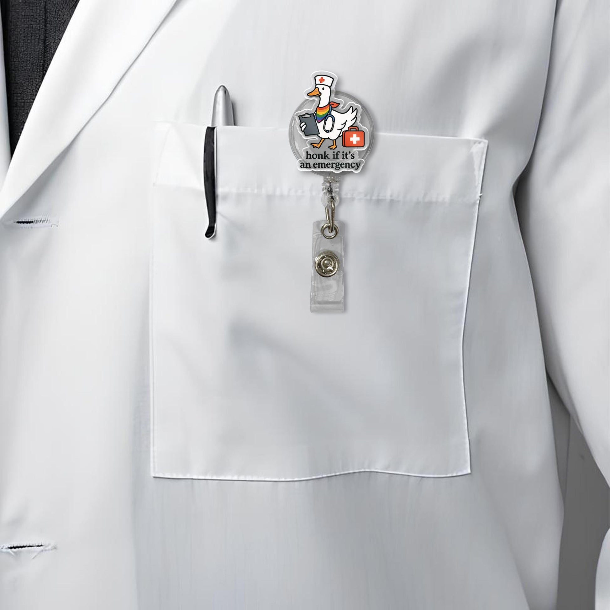 Funny Goose Nurse Badge Reel | Honk If It's an Emergency ID Clip | Cute LGBTQ Nurse Gift | Retractable Work Badge Holder