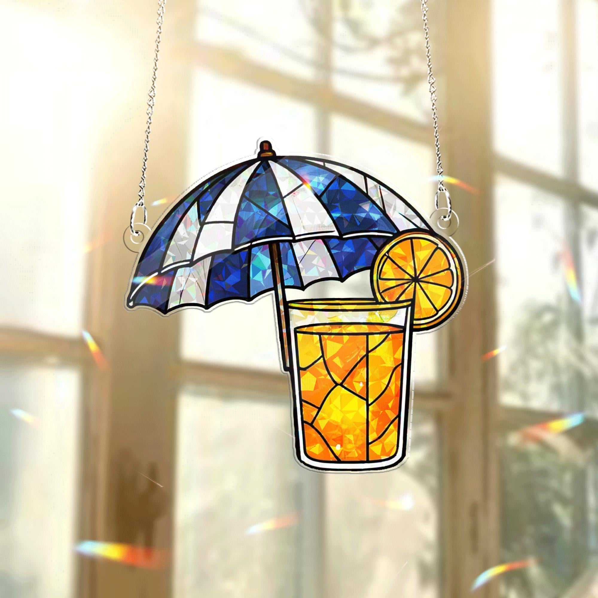 Summer Drink Acrylic Window Hanging – Lemonade Glass with Umbrella Suncatcher, Vibrant Kitchen or Patio Decor Gift
