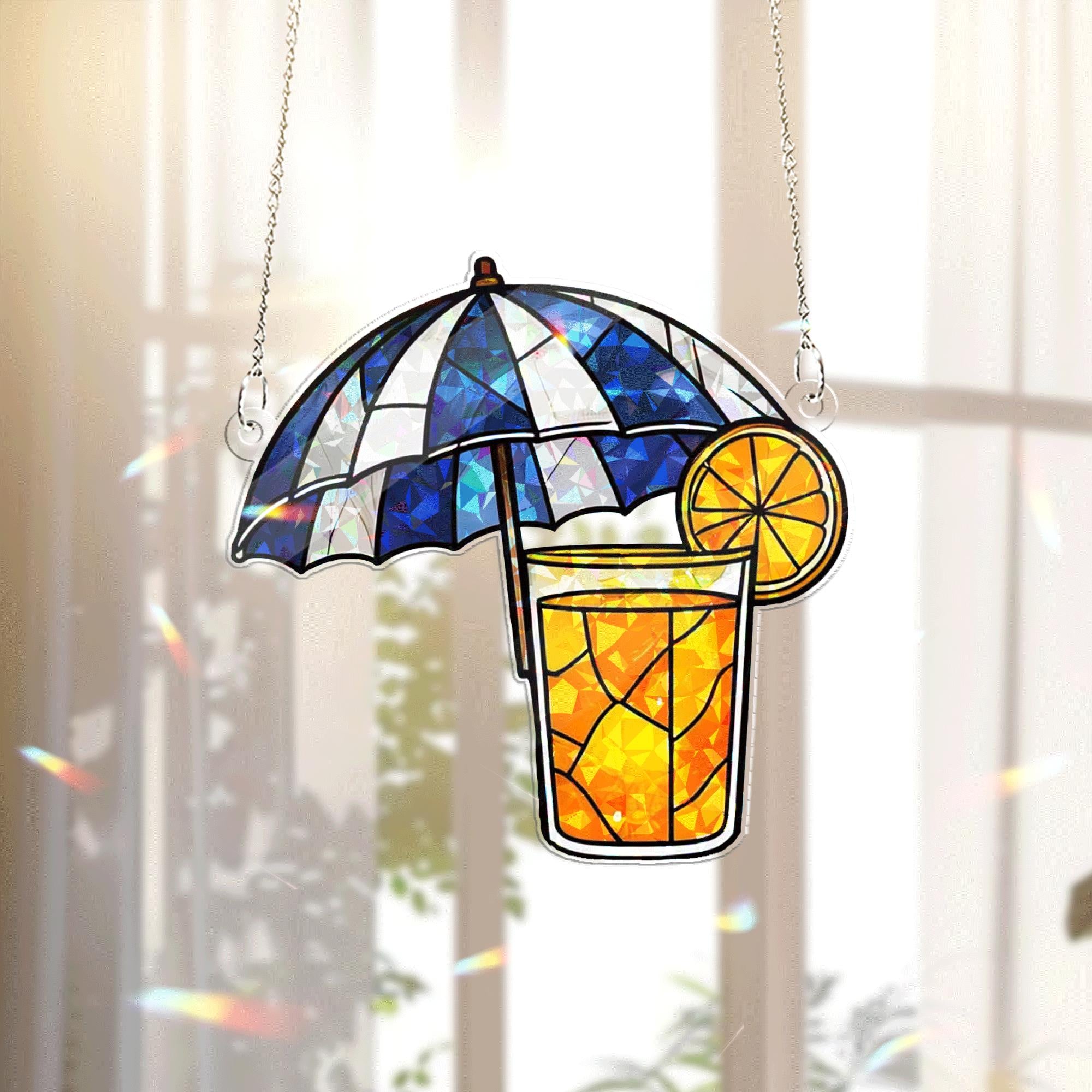 Summer Drink Acrylic Window Hanging – Lemonade Glass with Umbrella Suncatcher, Vibrant Kitchen or Patio Decor Gift