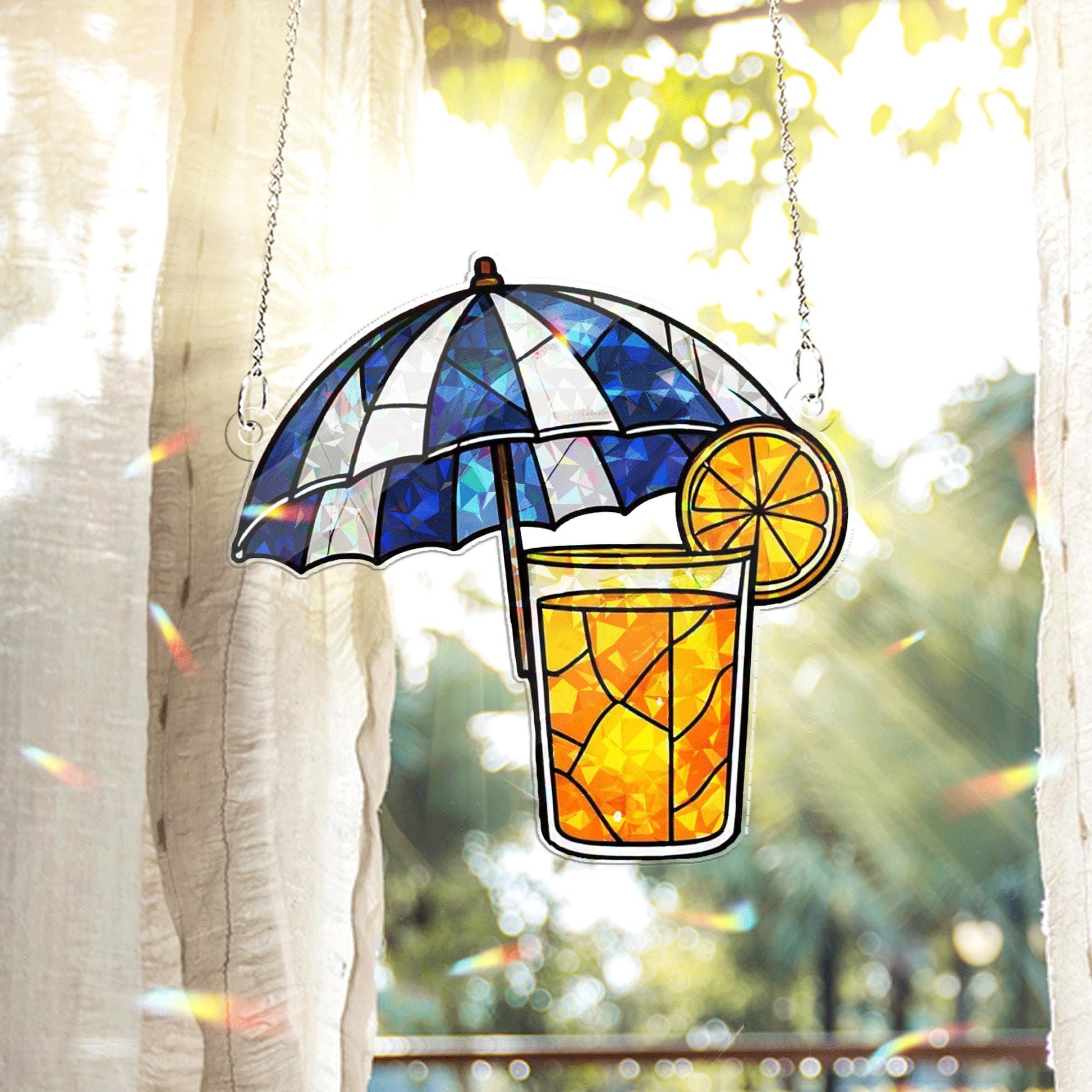 Summer Drink Acrylic Window Hanging – Lemonade Glass with Umbrella Suncatcher, Vibrant Kitchen or Patio Decor Gift