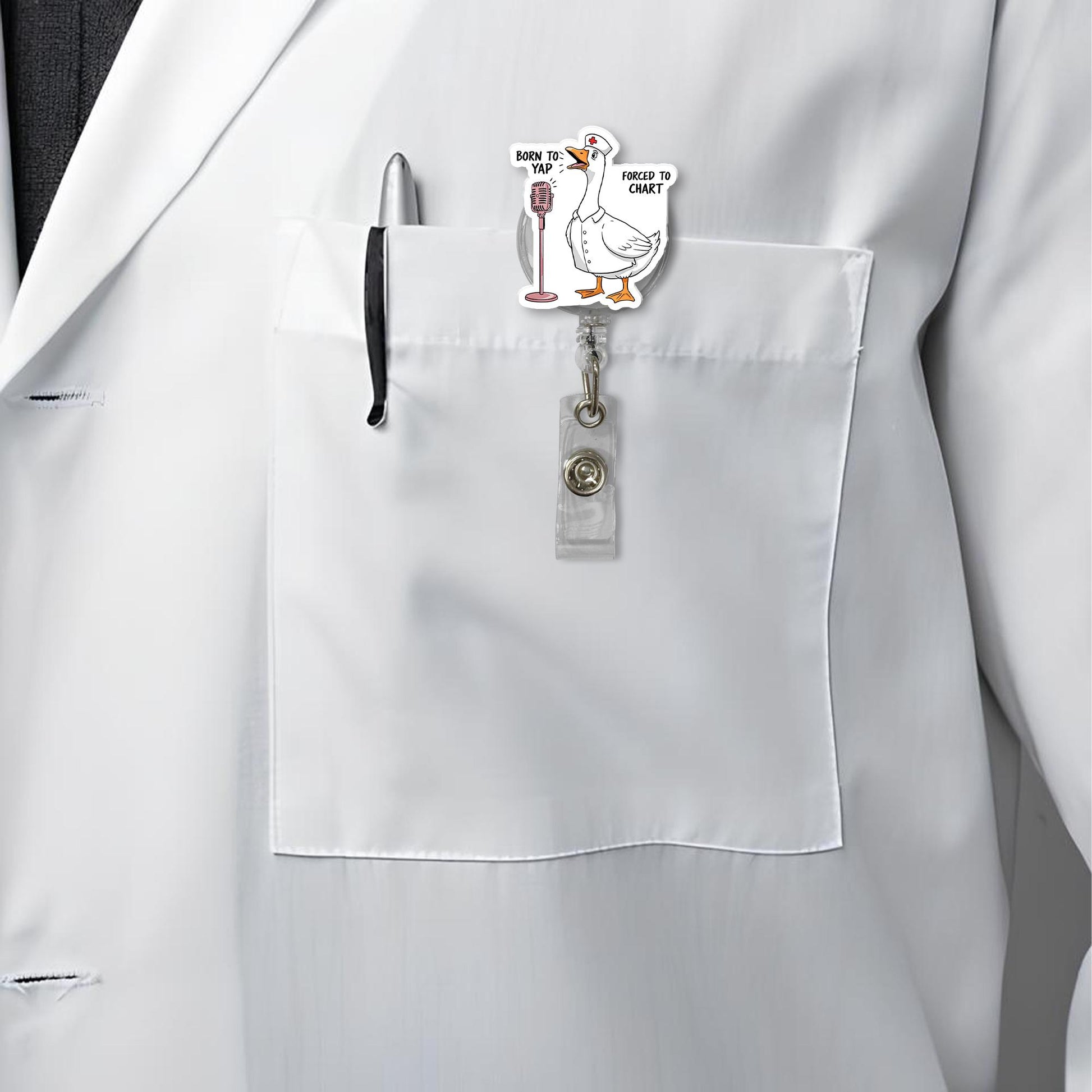 Funny Nurse Goose Badge Reel | Born to Yap Forced to Chart ID Clip | Quirky Medical Gift | Retractable Work Badge Holder for Nurses