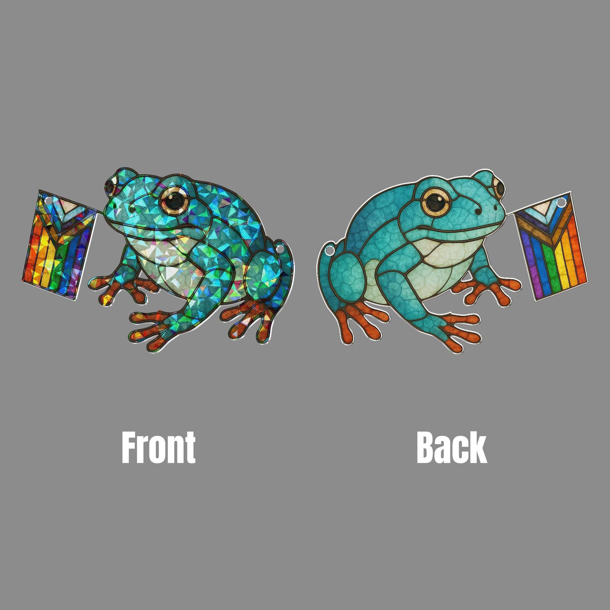 Green Frog Pride Decor, Holographic Acrylic Frog Suncatcher, LGBTQ Window Art, Cute Rainbow Frog Ornament Gift, LGBT Bestie Gift