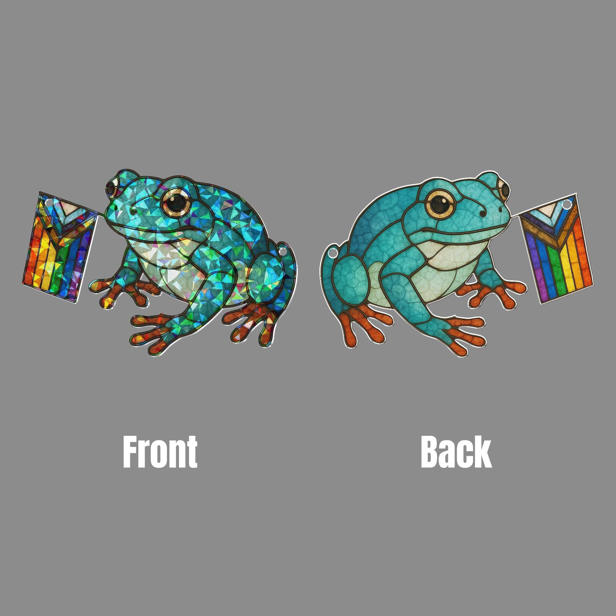 Green Frog Pride Decor, Holographic Acrylic Frog Suncatcher, LGBTQ Window Art, Cute Rainbow Frog Ornament Gift, LGBT Bestie Gift