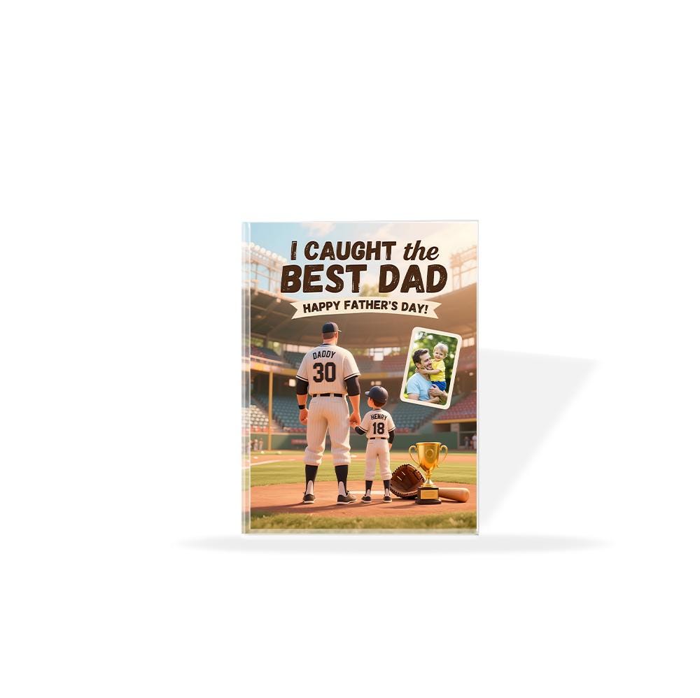 Personalized Baseball Father's Day Acrylic Block - "I Caught the Best Dad!" Photo Plaque, Custom Daddy & Me Gift, Unique Sports Keepsake