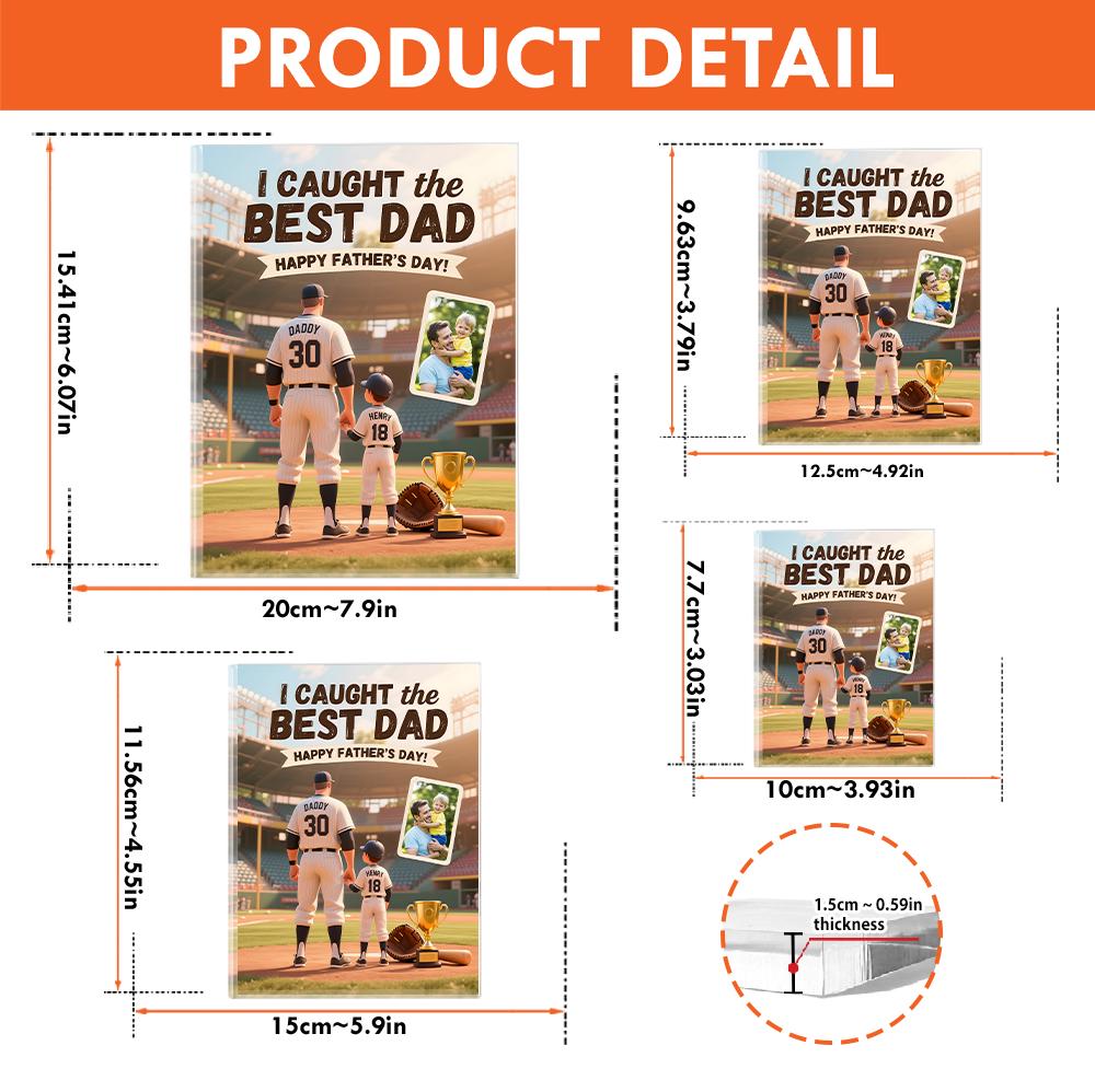 Personalized Baseball Father's Day Acrylic Block - "I Caught the Best Dad!" Photo Plaque, Custom Daddy & Me Gift, Unique Sports Keepsake