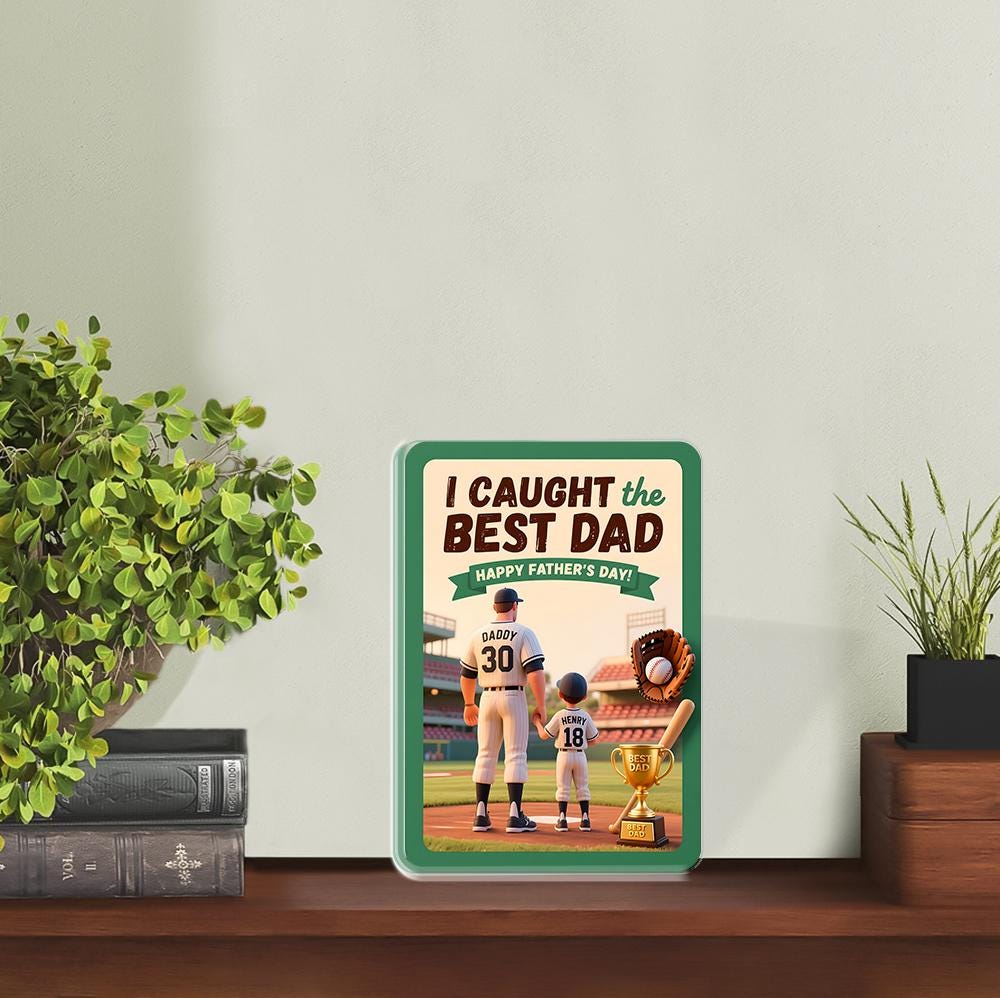 Personalized Baseball Father's Day Acrylic Block - "I Caught the Best Dad!" Plaque, Custom Name Daddy & Child Gift, Unique Sports