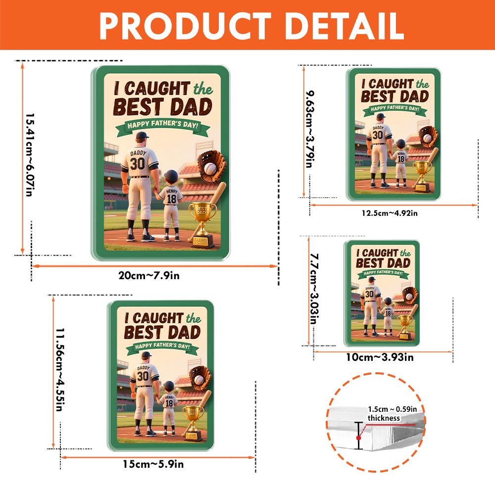 Personalized Baseball Father's Day Acrylic Block - "I Caught the Best Dad!" Plaque, Custom Name Daddy & Child Gift, Unique Sports