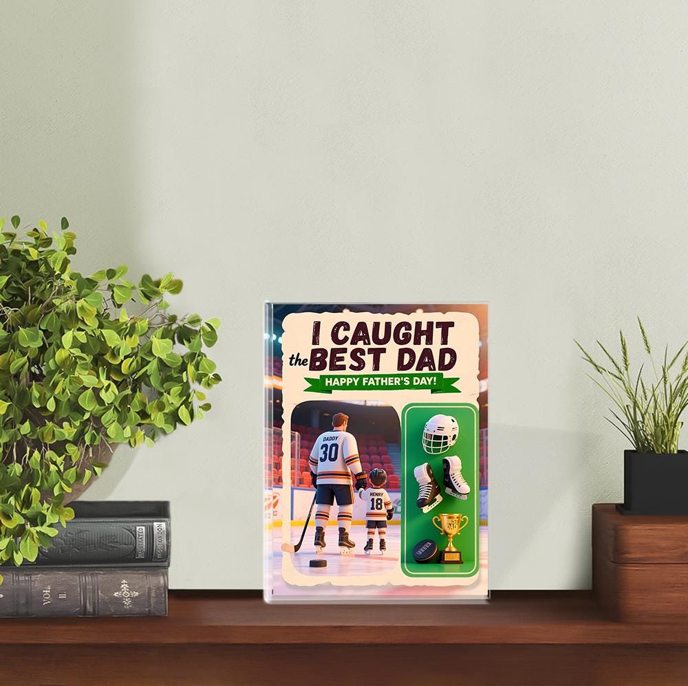 Personalized I Caught the Best Dad Hockey Father's Day Acrylic Block Plaque - Hockey Dad Gift, Sport Keepsake for Daddy, Custom Number, Name