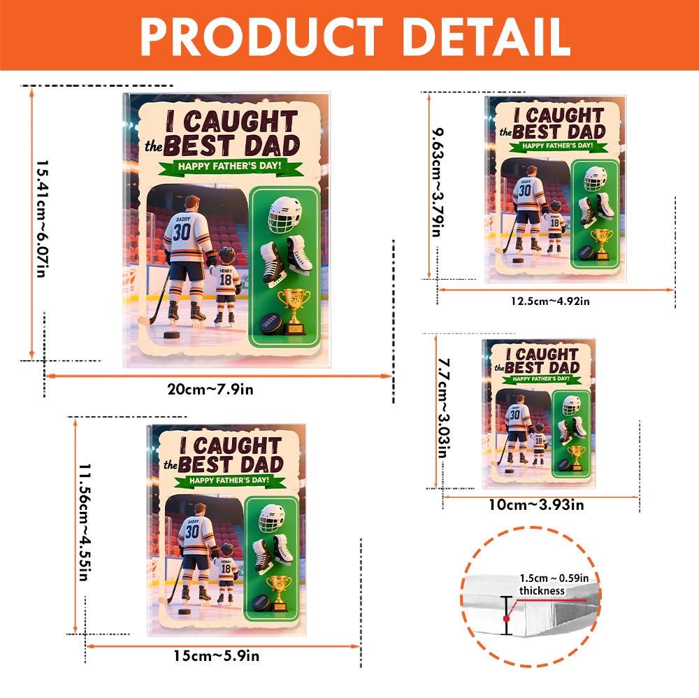Personalized I Caught the Best Dad Hockey Father's Day Acrylic Block Plaque - Hockey Dad Gift, Sport Keepsake for Daddy, Custom Number, Name