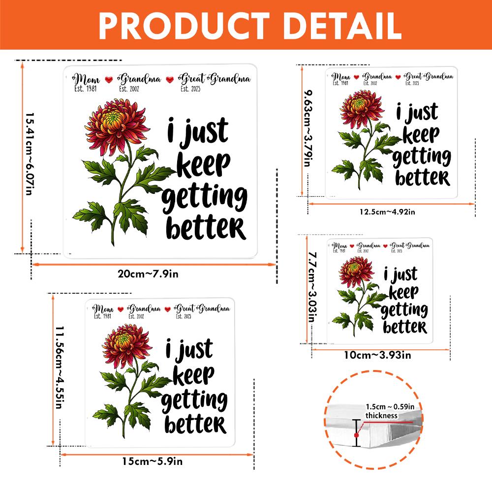 Personalized Grandma Great Grandma Gift Acrylic Block Plaque - I Just Keep Getting Better Floral Sign for Mom, Birthday Mother's Day Present