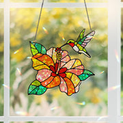 Hummingbird Acrylic Window Hanging Ornament, Hibiscus Flower Decor, Colorful Bird & Floral Home Decor Gift, Gift For Her