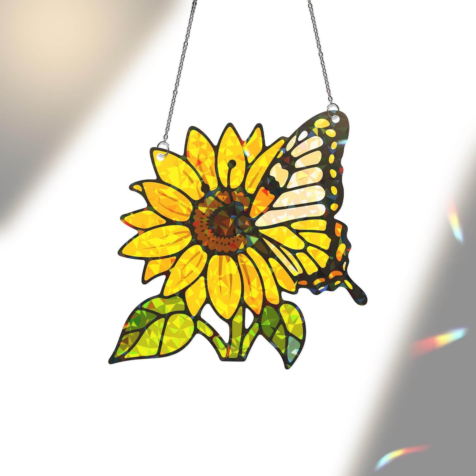 Sunflower & Monarch Butterfly Acrylic Window Hanging Ornament, Vibrant Floral Insect Decor Gift Idea, Sunflower Lover, Garden Gift