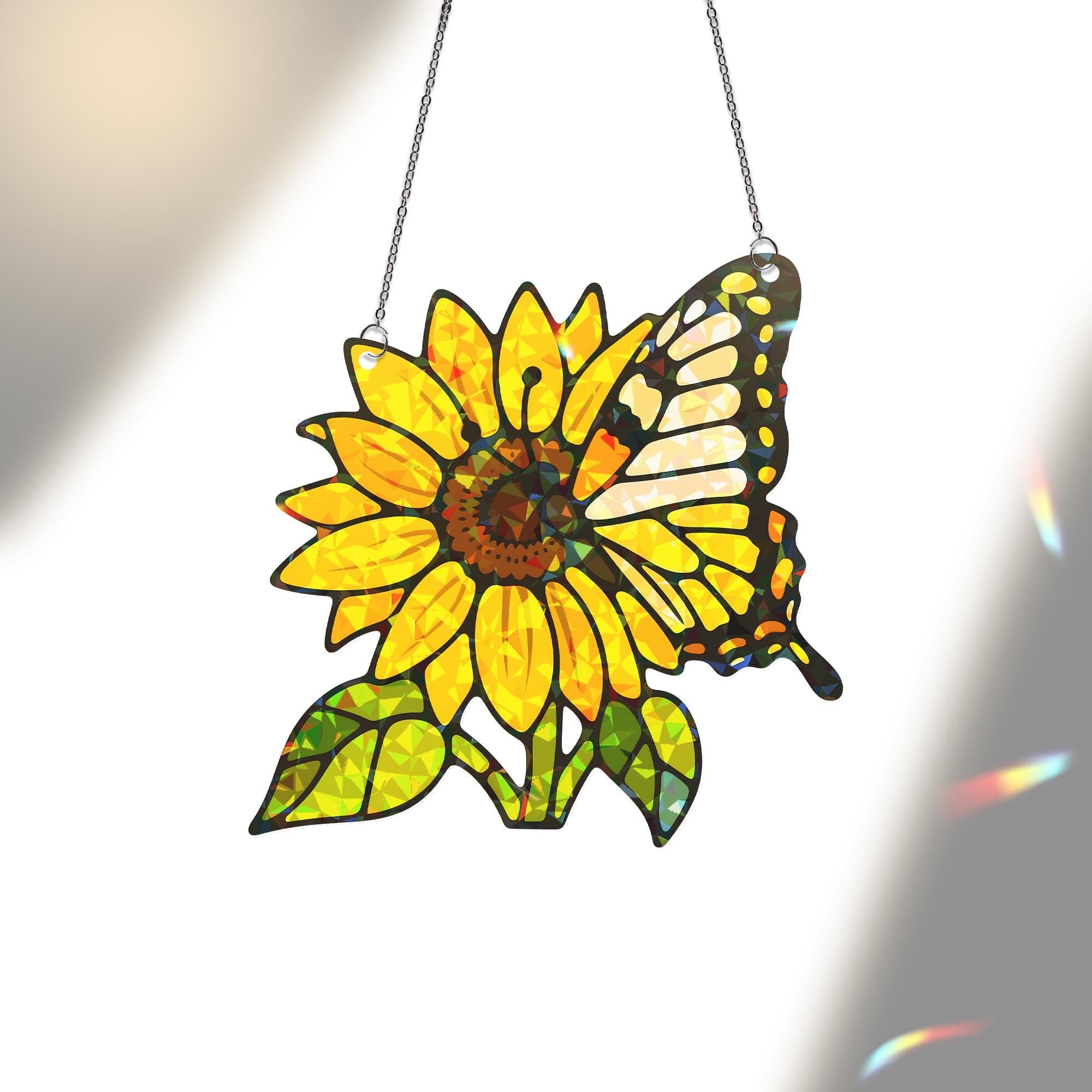Sunflower & Monarch Butterfly Acrylic Window Hanging Ornament, Vibrant Floral Insect Decor Gift Idea, Sunflower Lover, Garden Gift