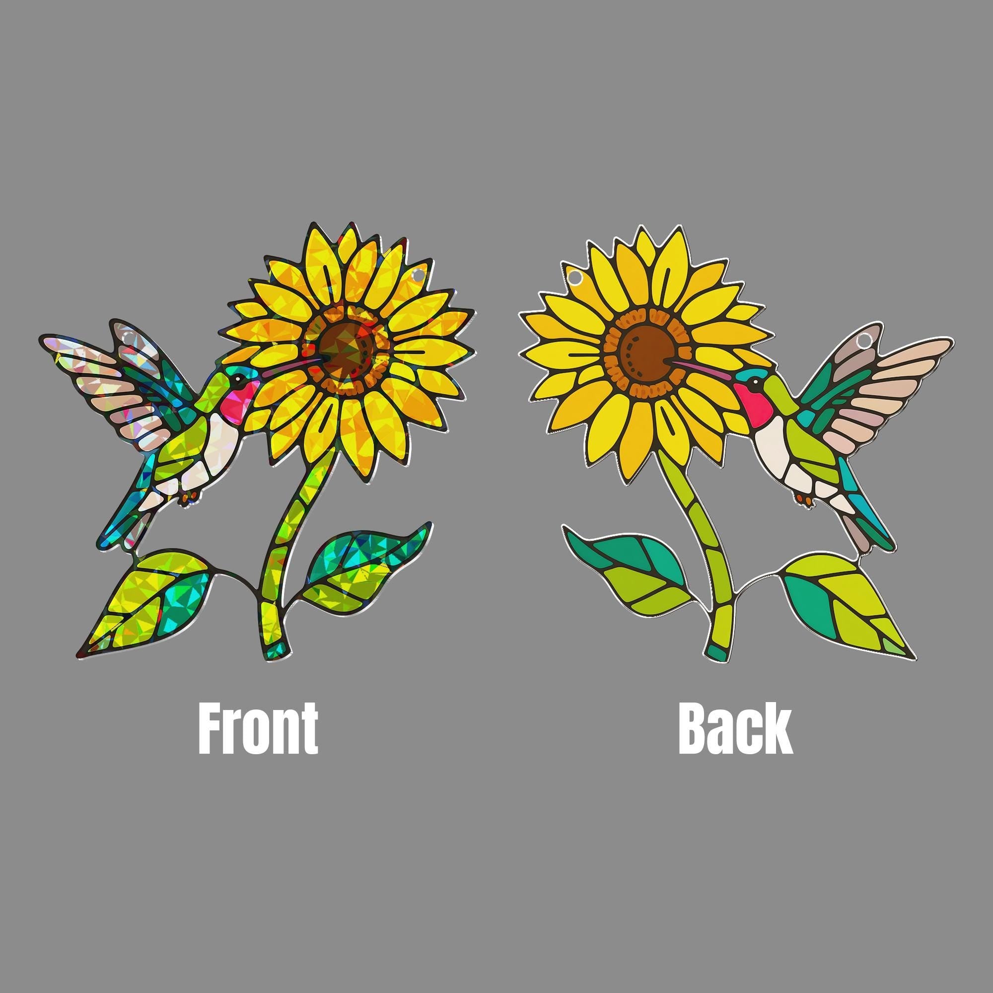 Hummingbird Sunflower Hologram Acrylic Window Hanging Ornament, Bird & Floral Art, Nature Lover Home Decor Gift, Sunflower Lover Gift