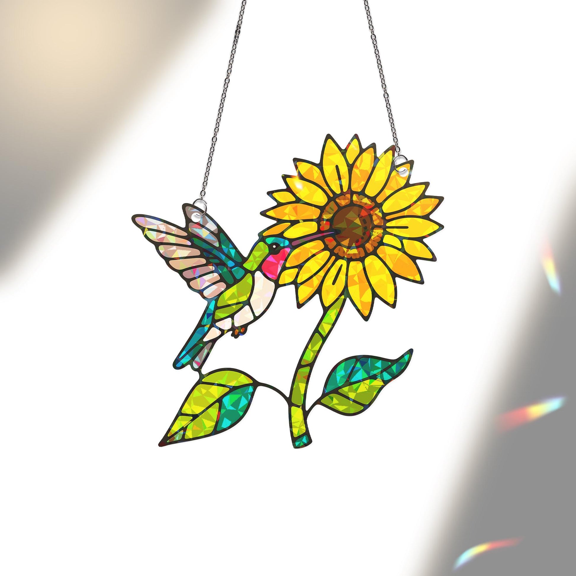 Hummingbird Sunflower Hologram Acrylic Window Hanging Ornament, Bird & Floral Art, Nature Lover Home Decor Gift, Sunflower Lover Gift
