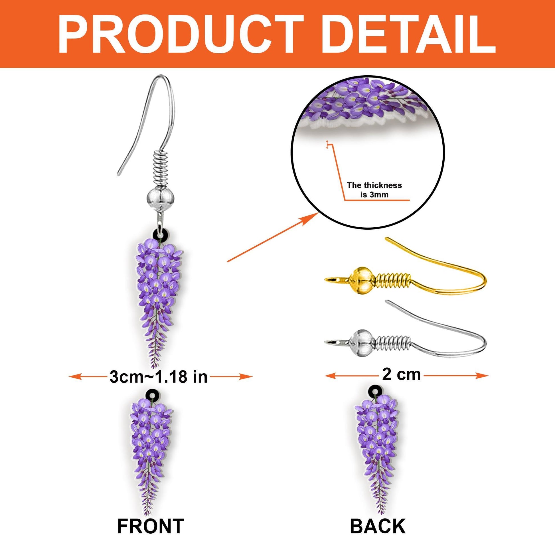 Wisteria Flower Earrings, Floral Dangle Earrings, Boho Statement Earrings, Spring Garden Jewelry, Gift For Her/Mom/Grandma, Bridesmaids Gift