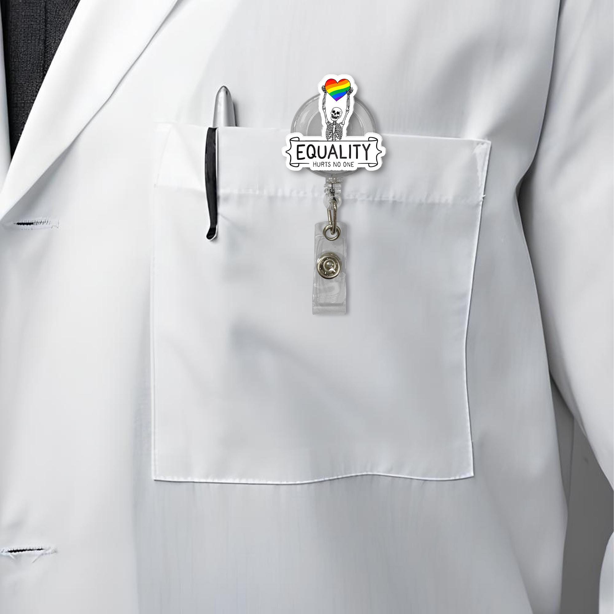 Equality Hurts No One Badge Reel – LGBTQ+ Pride Skeleton ID Holder, Colorful Rainbow Heart Clip for Nurses, Teachers, and Allies
